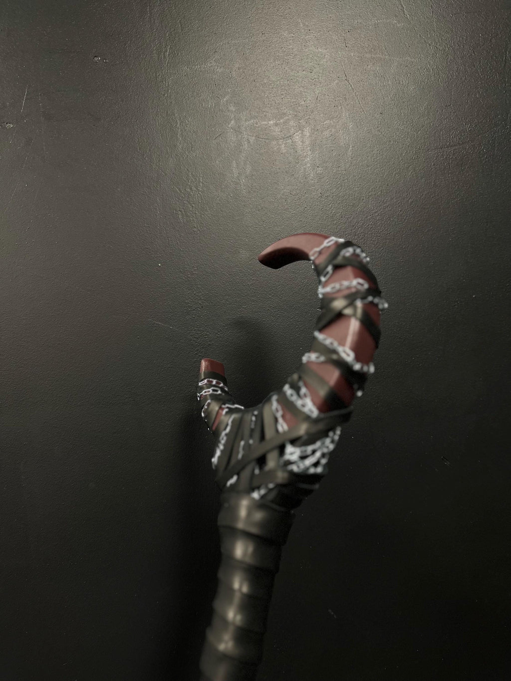 Dark Plum Shadow Moon Staff with Chain – Handcrafted Wizard Prop, Wiccan Cosplay Wand, Mystic Alder Wood Accessory