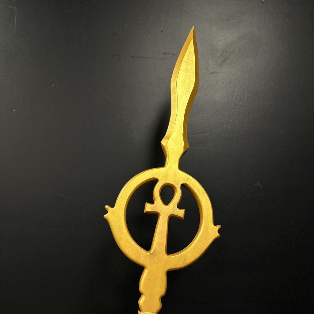 The Pharaoh’s Sun Spear – Handcrafted Wooden Egyptian Prop, Pharaoh Ritual Cane, Ancient Symbol Decor, Fantasy Costume Accessory, Ankh