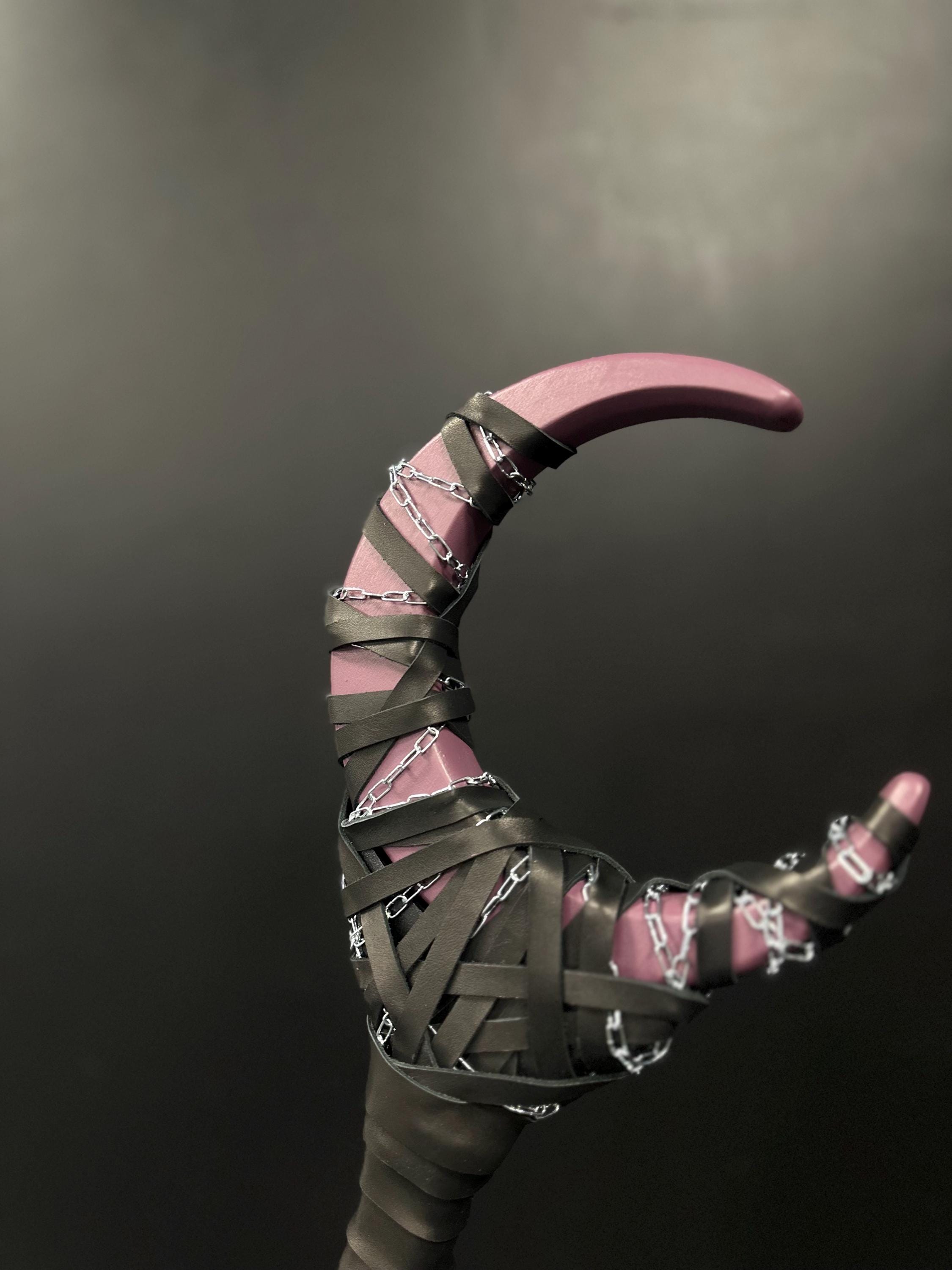 Plum Color Crescent Moon Staff – Wooden Wizard Staff for Cosplay, Rituals and Fantasy Display, Ritual Tool, Fantasy Prop, Alder Wood