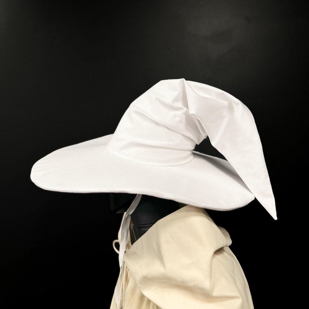 Snowfall Hat – White Wizard Hat, Handmade Medieval Fantasy Hat, Elven Renaissance Costume, Custom Magic Hat, White Pointed Cosplay Accessory