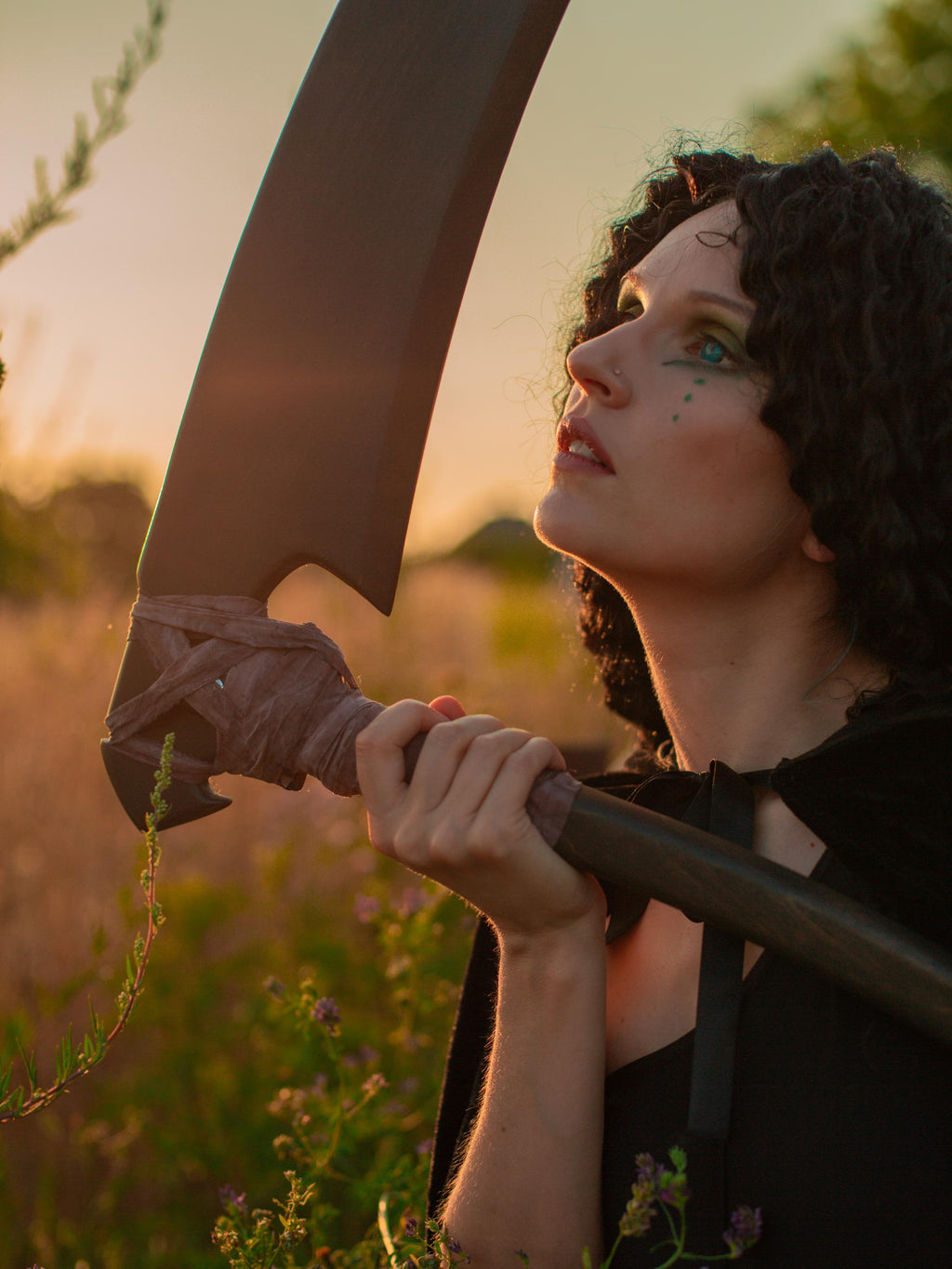 Harvest of Souls Scythe Staff – Handcrafted Wooden Fantasy Prop, Grim Reaper Magical Staff, Dark Sorcerer or Necromancer Decor