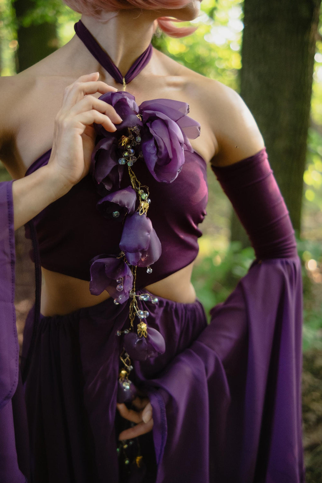 Purple Fantasy Fairy Costume – Moonlit Orchid, Elven Cosplay Dress with Flowers, Enchanted LARP Outfit, Witch or Goddess Gown