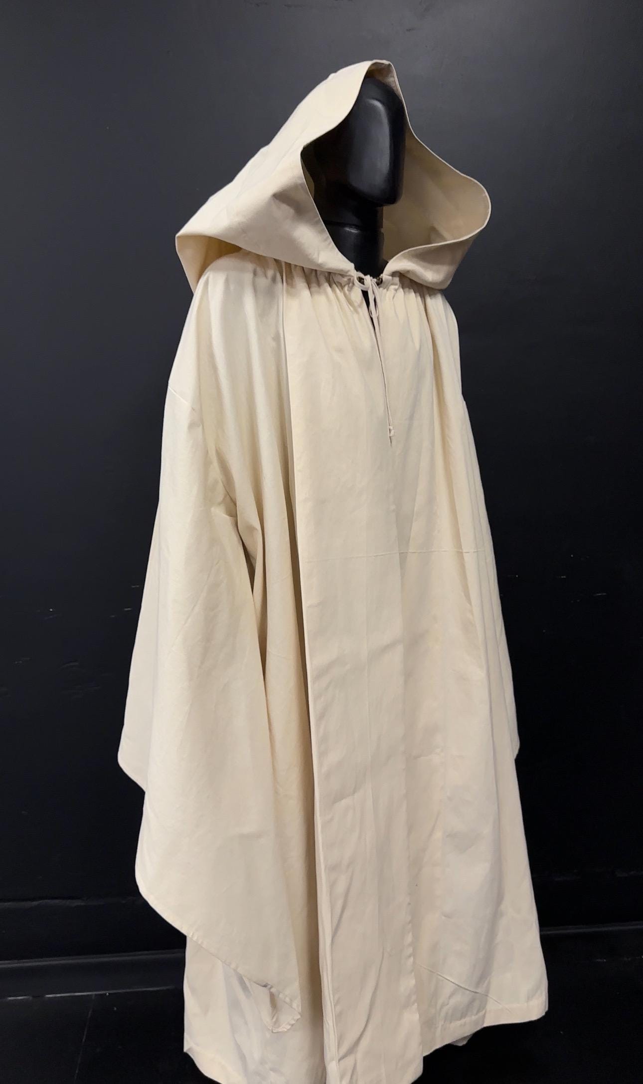 Natural Beige Linen Cloak – Buttercream Hooded Cape, Unisex Medieval Fantasy Mantle, Handmade Renaissance Robe, Custom Beige Costume Cloak