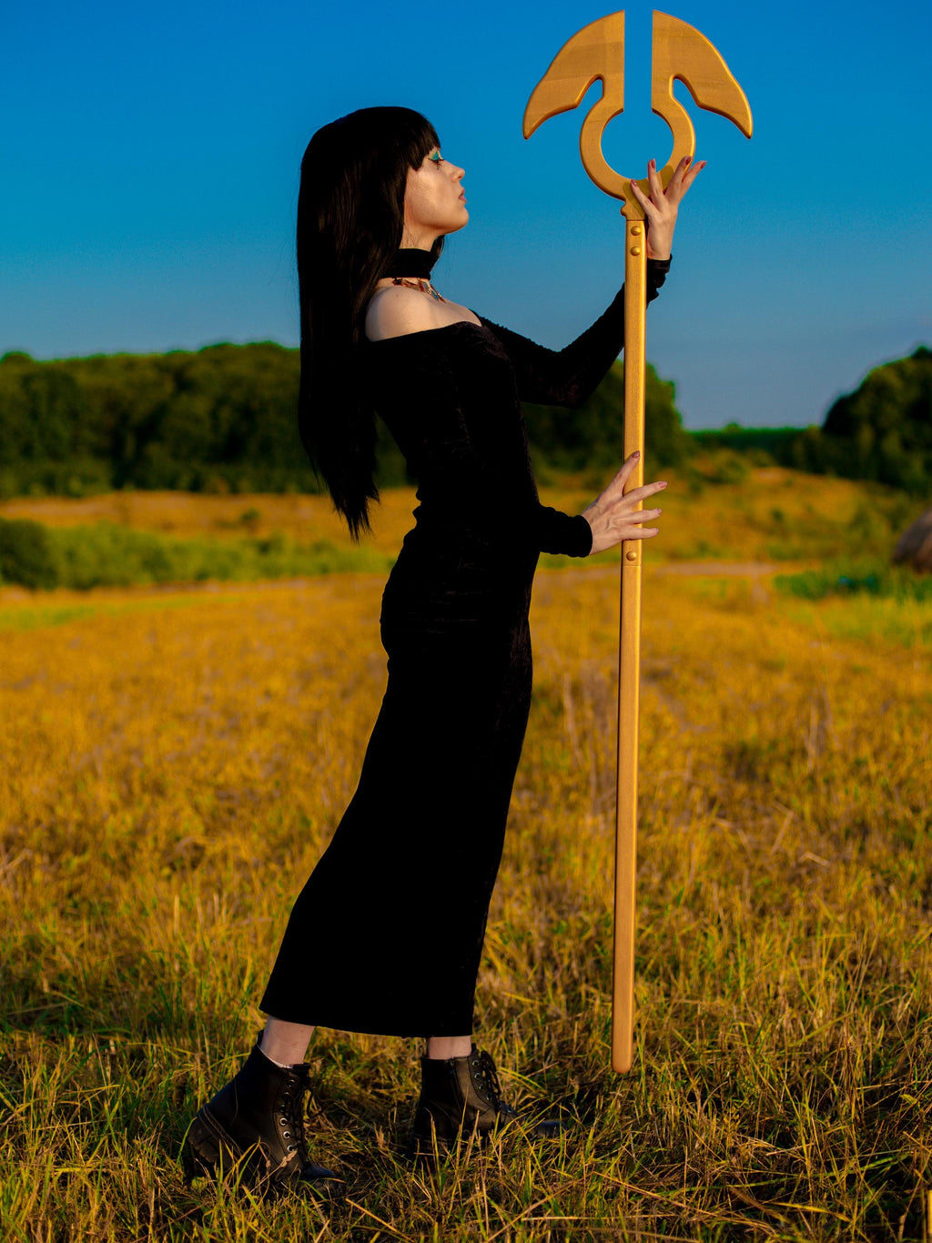 Wings of Protection – The Golden Egyptian Staff, Handmade Horus Wooden Staff, Pharaoh Ceremony, Spiritual Symbol