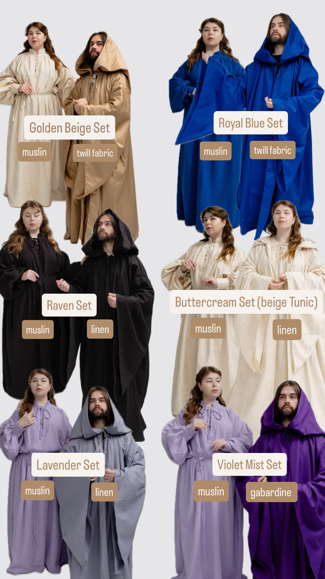 Ash Drift Set – Gray Cappuccino Cloak and Black Muslin Tunic with Soft Neutral Contrast
