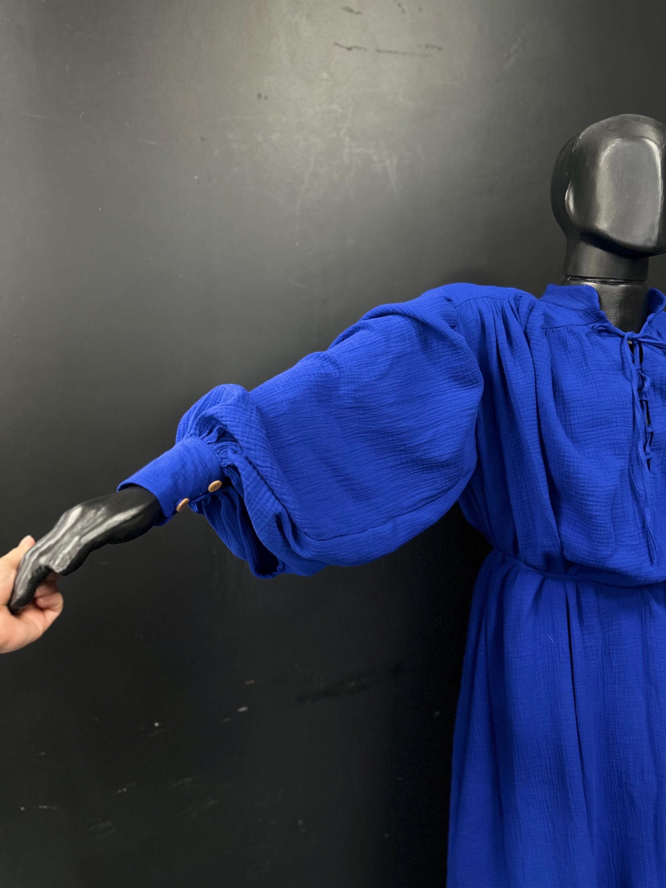 Royal Blue Medieval Tunic – Fantasy Linen Dress for Elf or Mage, Handmade Renaissance Gown, Blue Wizard Outfit