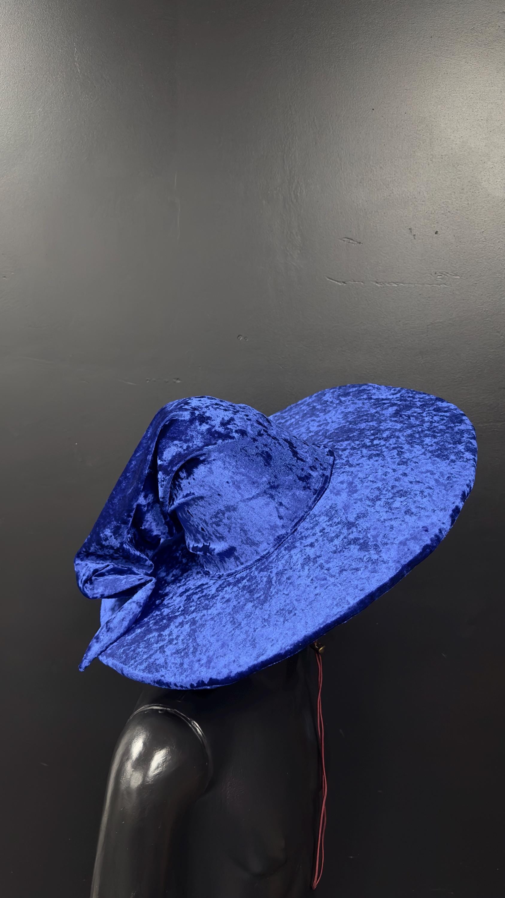 Blue Crushed Velvet Wizard Hat – Handmade Fantasy Hat, Medieval Renaissance Cosplay, Elven Costume Accessory, Custom Magic Hat