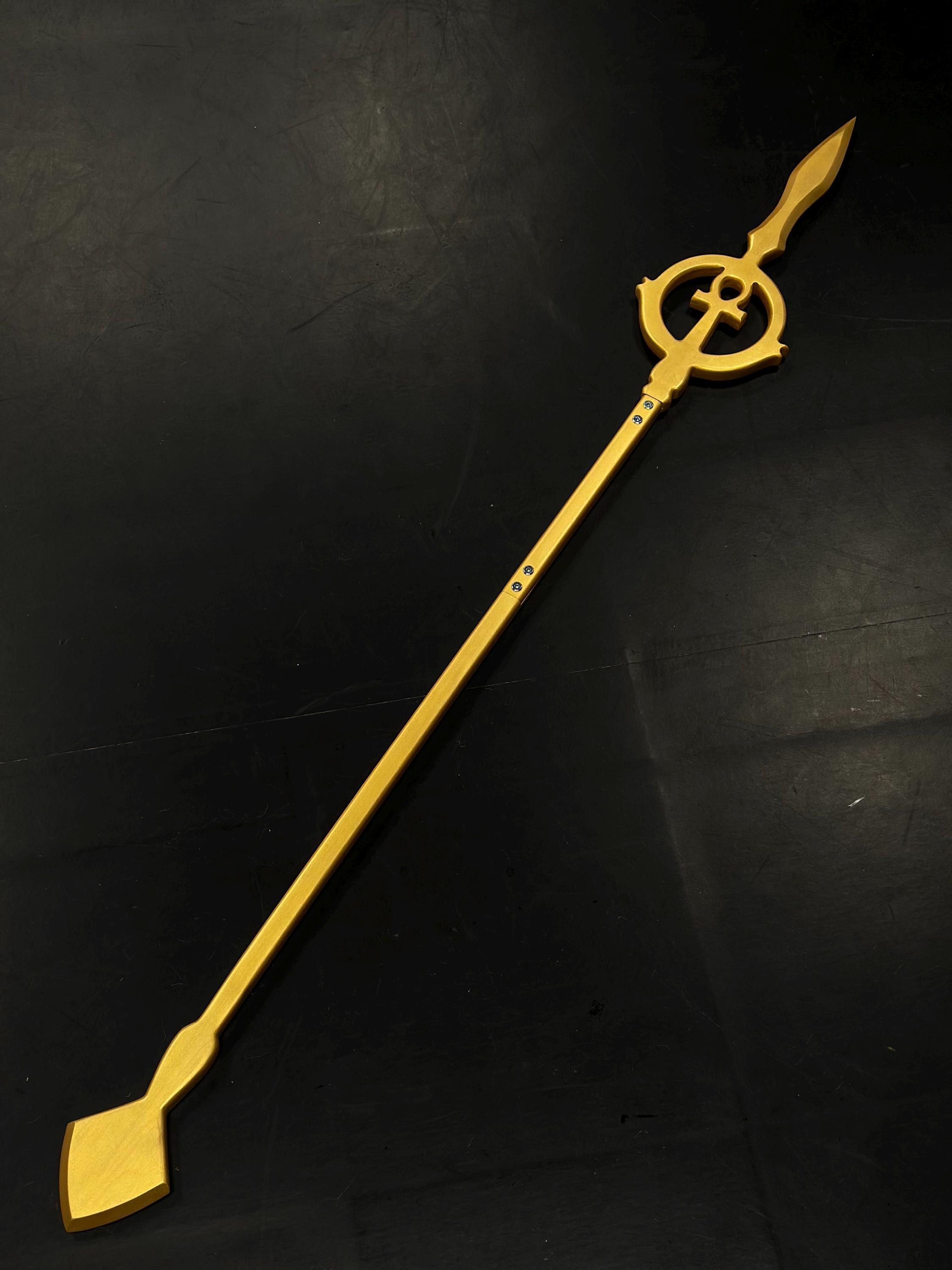 The Pharaoh’s Sun Spear – Handcrafted Wooden Egyptian Prop, Pharaoh Ritual Cane, Ancient Symbol Decor, Fantasy Costume Accessory, Ankh