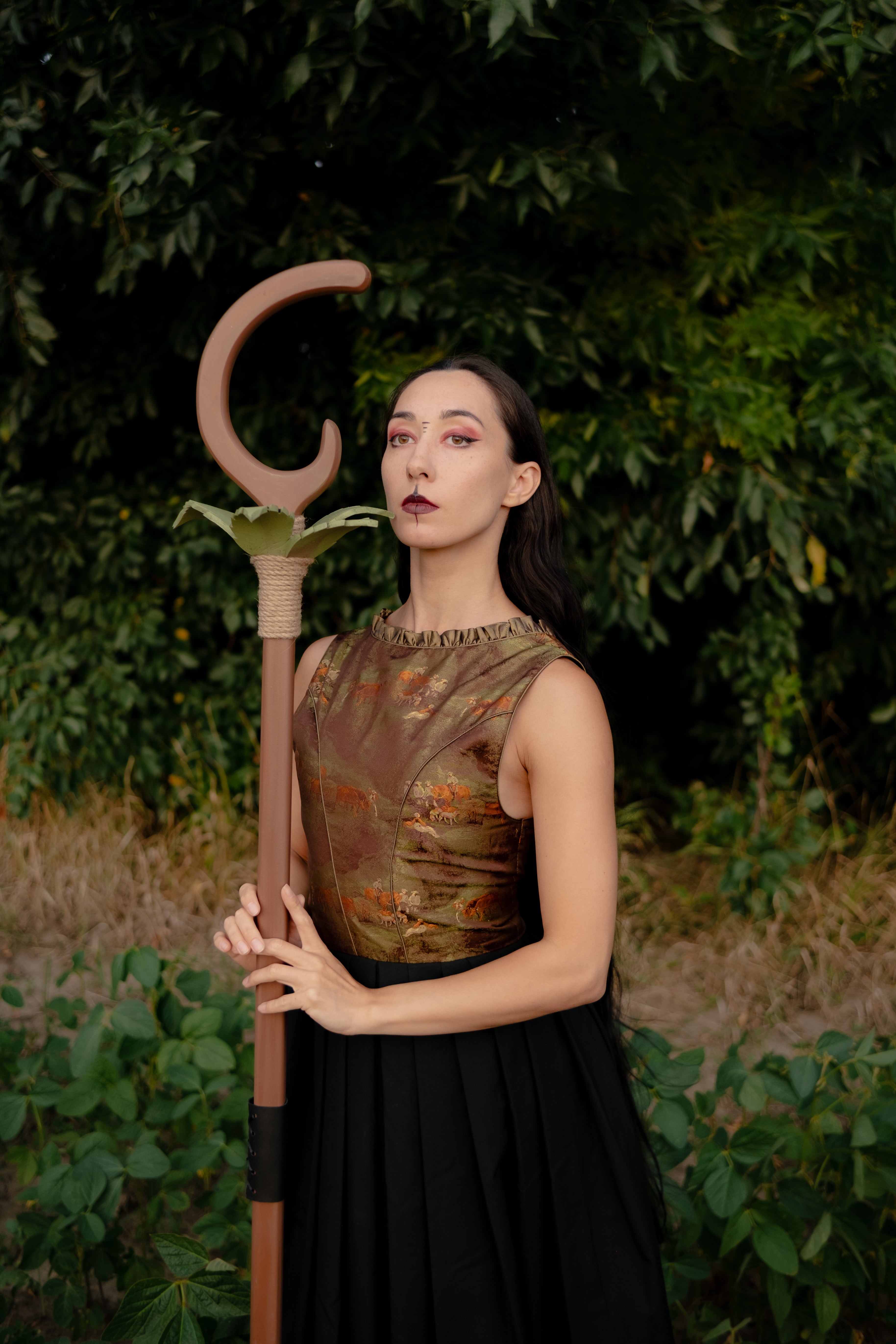 Woodland costume accessory with smooth crescent top and organic forest design