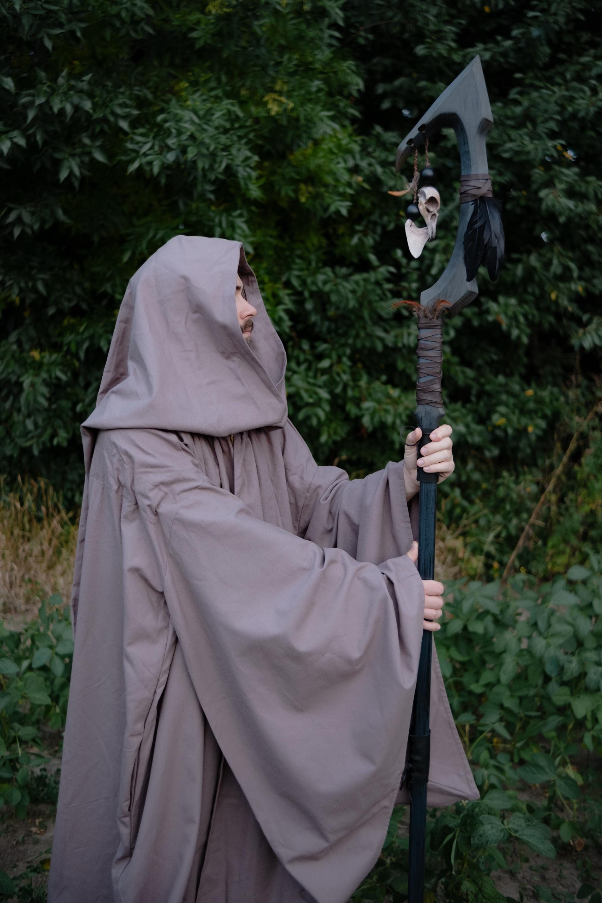 Graphite Night Cloak – Handmade Hooded Cape, Unisex Medieval Fantasy Mantle, Renaissance Costume Robe, Custom Dark Gray Cloak