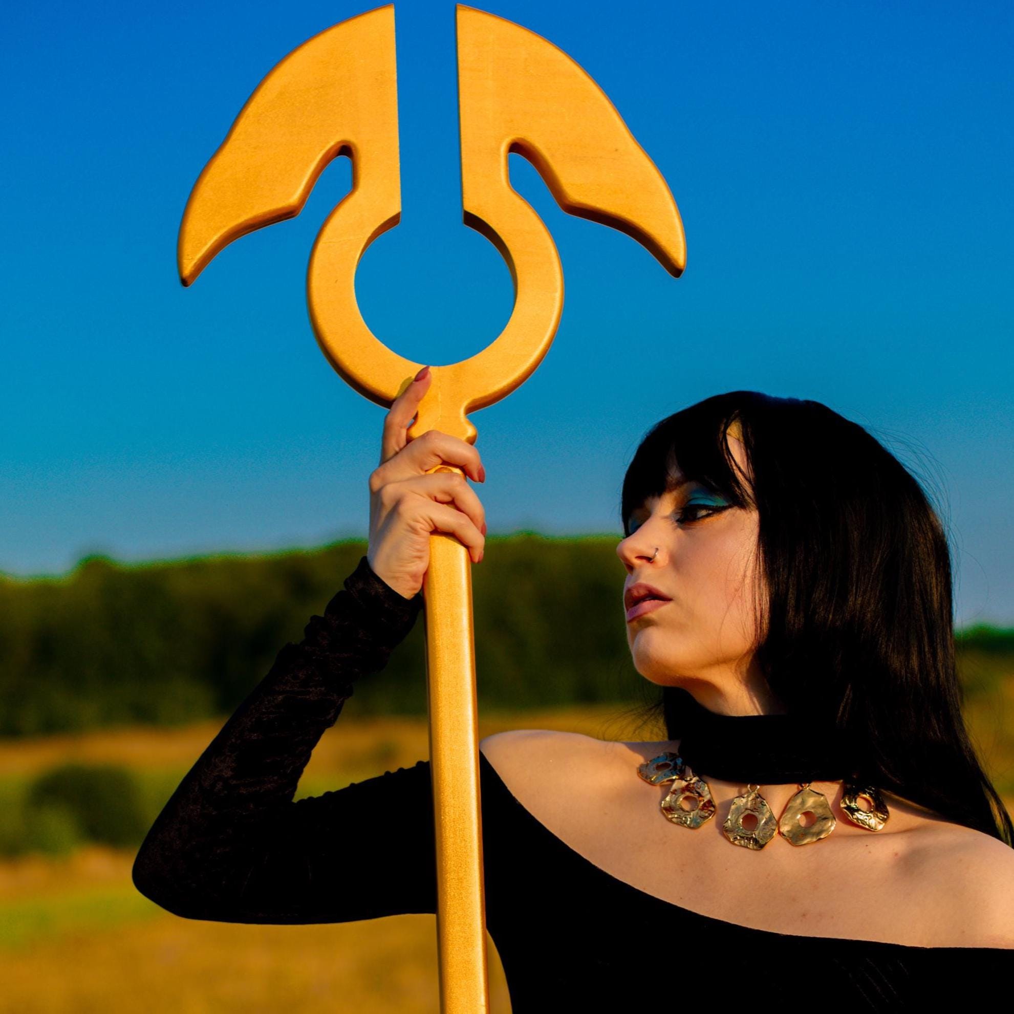 Wings of Protection – The Golden Egyptian Staff, Handmade Horus Wooden Staff, Pharaoh Ceremony, Spiritual Symbol