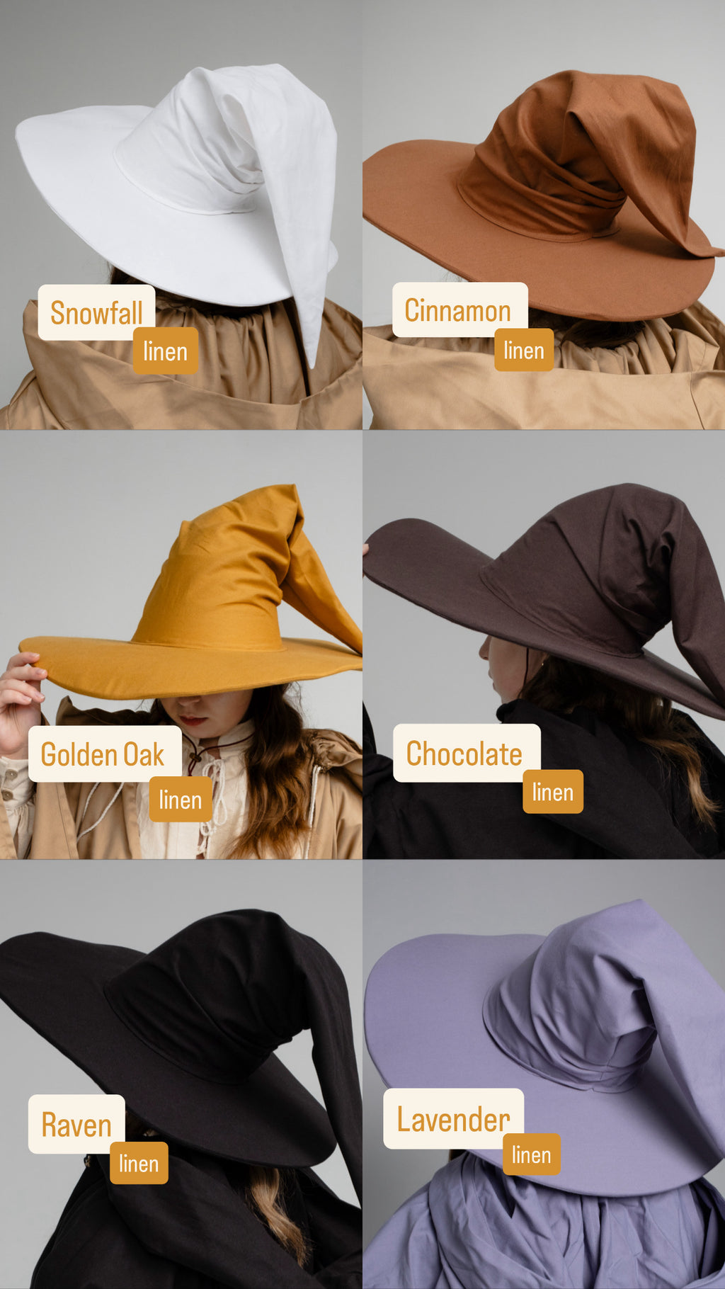 Linen Wizard Hats – Handmade Medieval Fantasy Pointed Hat, Natural Wizard Headwear