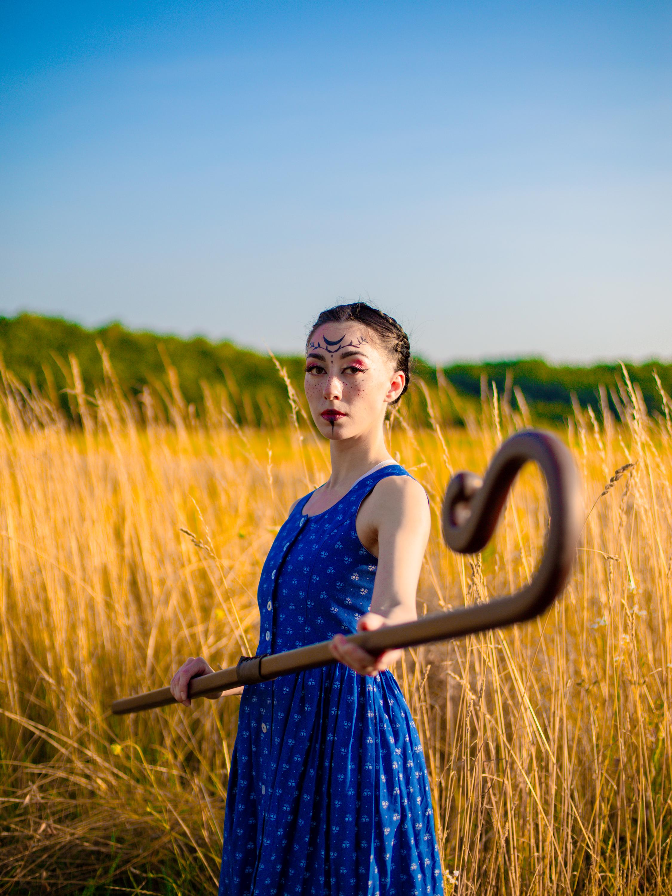 The Shepherd’s Staff of Harmony – Cosplay Wooden Walking Stick, Rustic Forest Decor, Natural Woodcraft