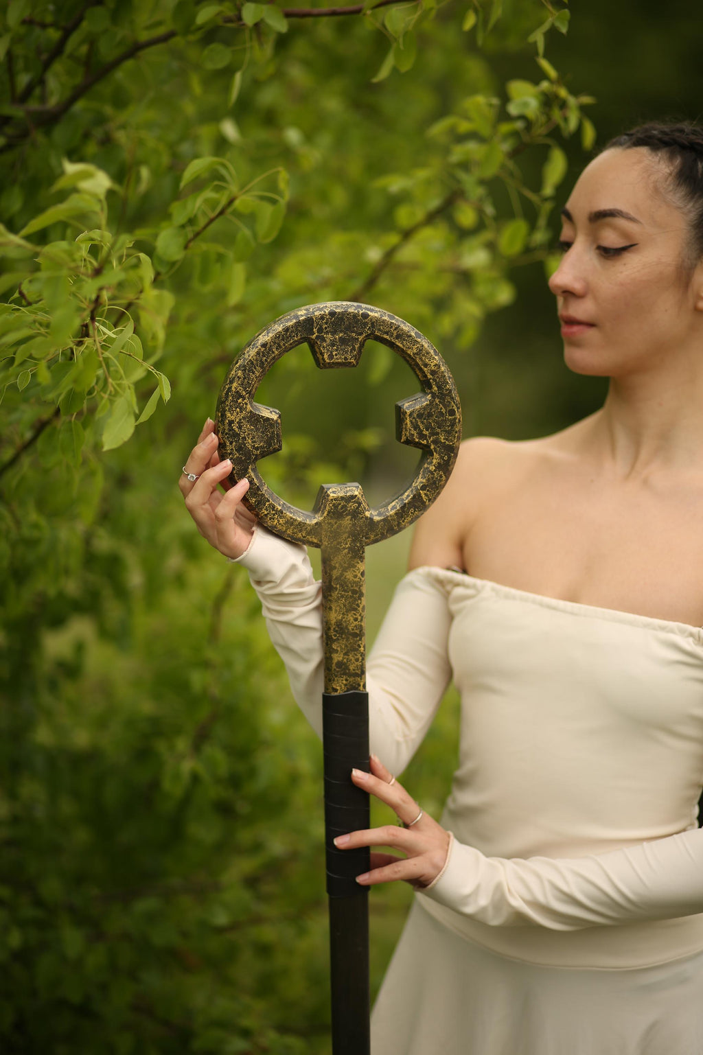 Dragon Wood Wizard Staff – Golden Handcrafted Alder Staff, Fantasy Wizard Prop, Forest Druid Cane, Magical Cosplay Accessory