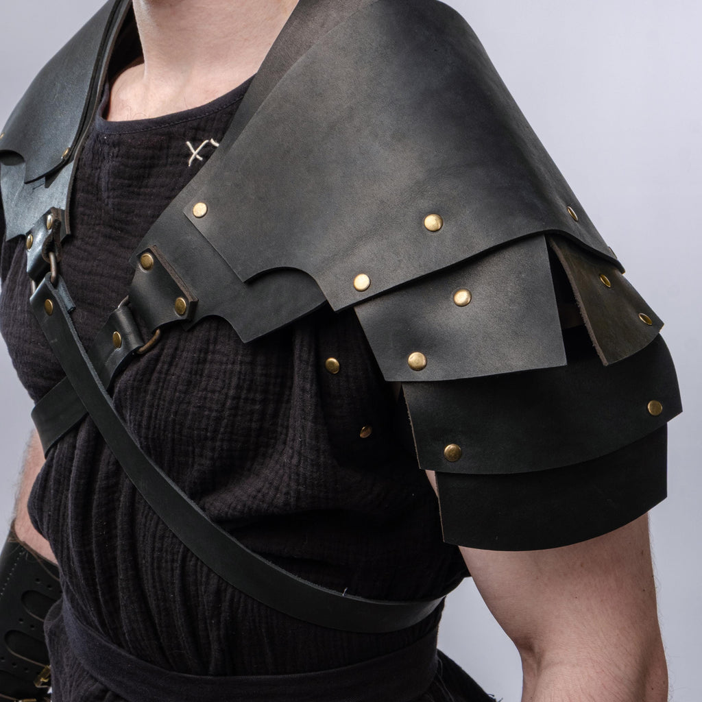 Leather Pauldrons, Leather Shoulders Armor for Cosplay