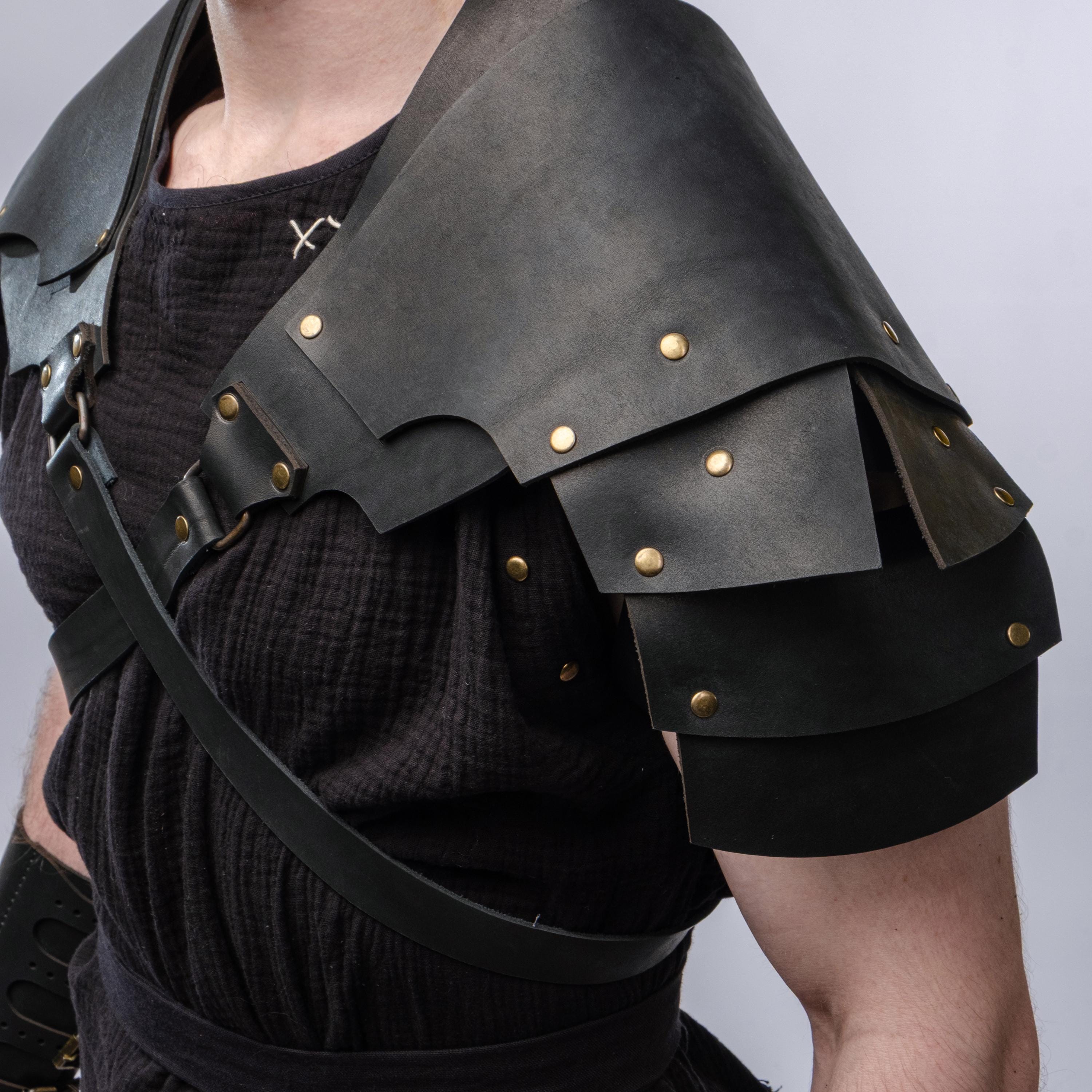 Leather Pauldrons, Leather Shoulders Armor for Cosplay