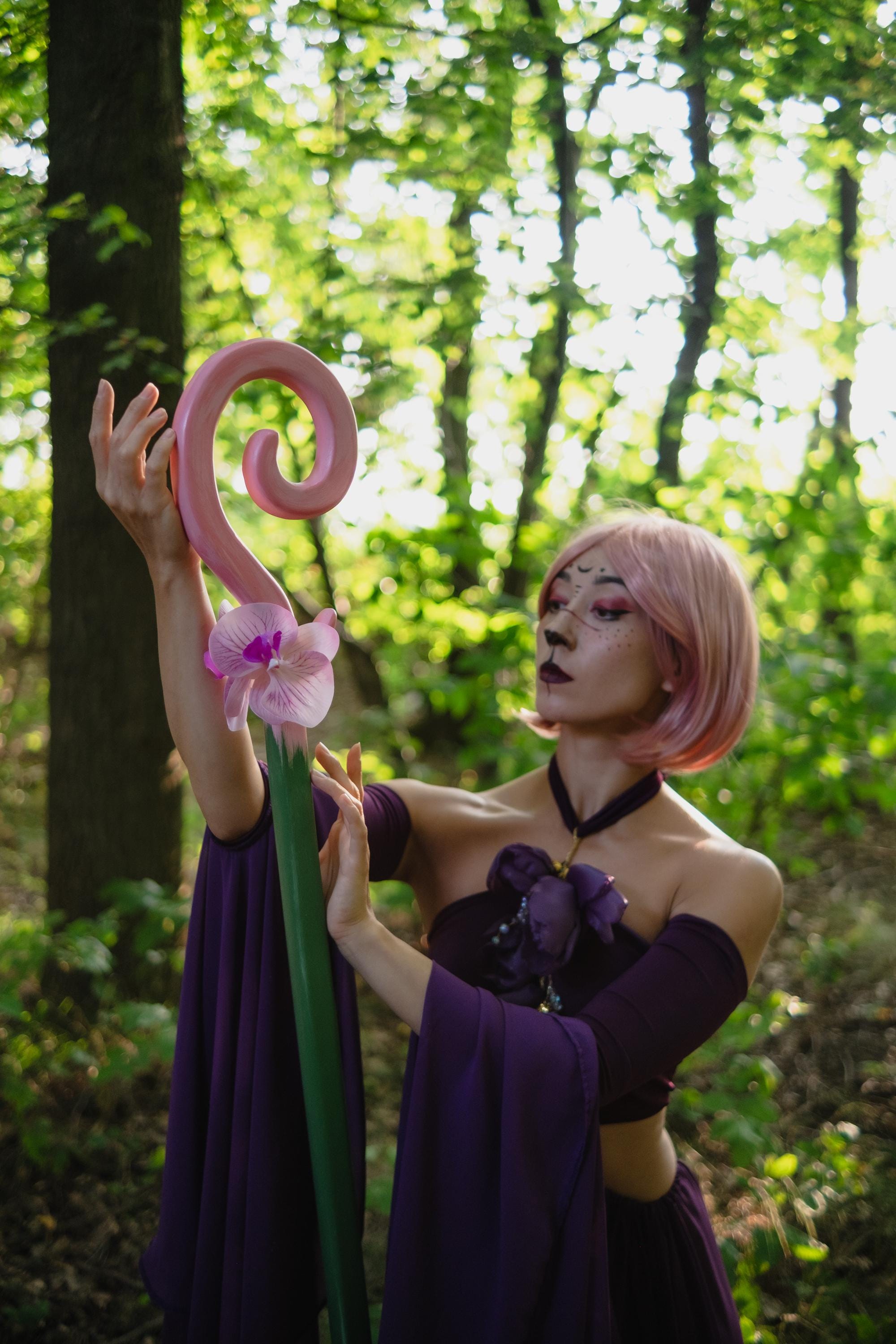 Cosplay Staff – "Orchid Blossom " Pink Wooden Wizard Prop Fantasy Roleplay, Mage or Sorcerer Costume, Witch, Fairy or Elf