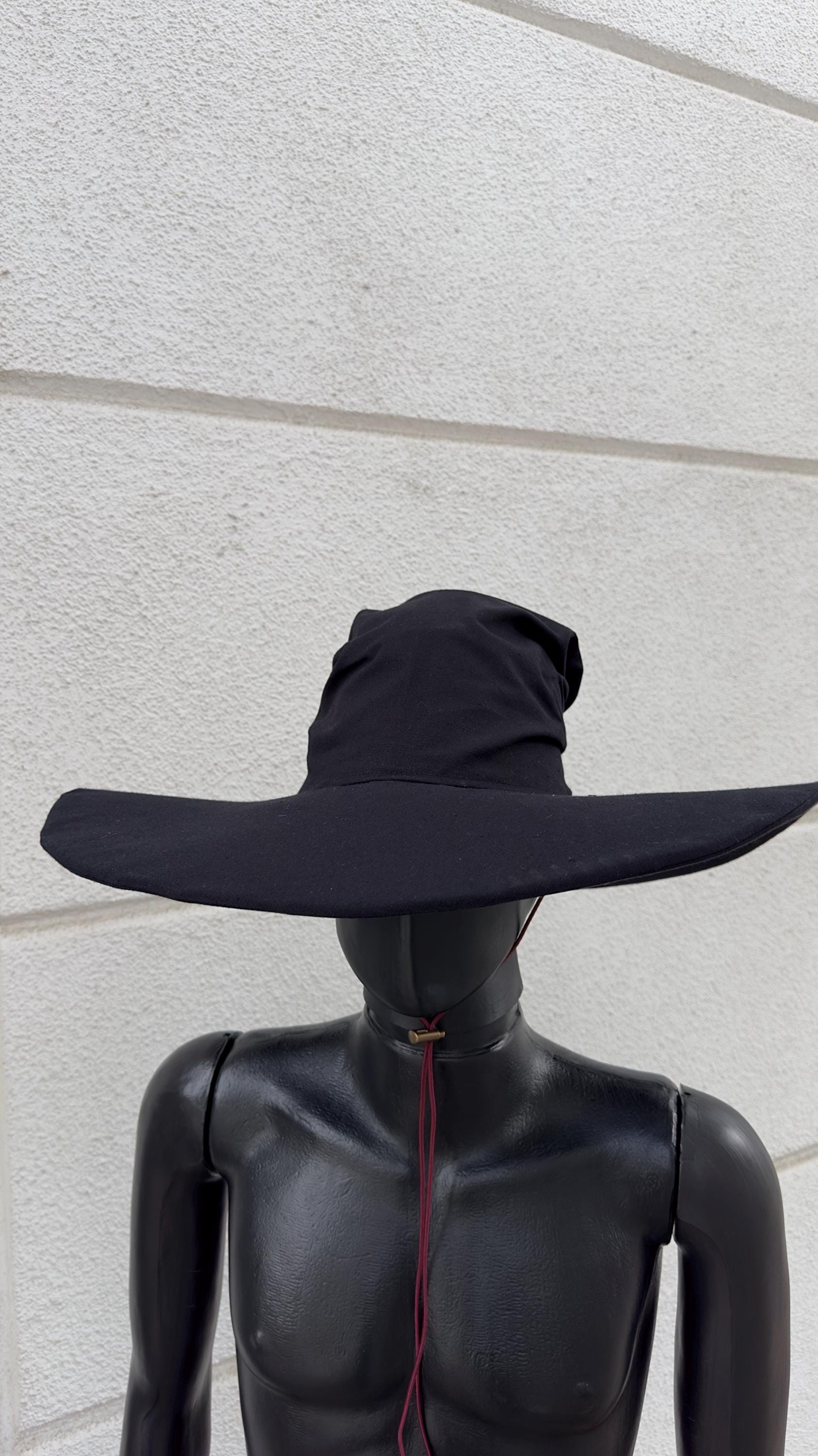 Black Linen Wizard Hat – Raven Accessory for Fantasy Costumes and Festivals, Custom Prop for Witch, Halloween