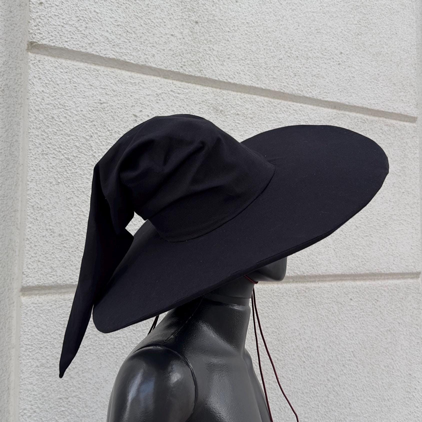 Black Linen Wizard Hat – Raven Accessory for Fantasy Costumes and Festivals, Custom Prop for Witch, Halloween