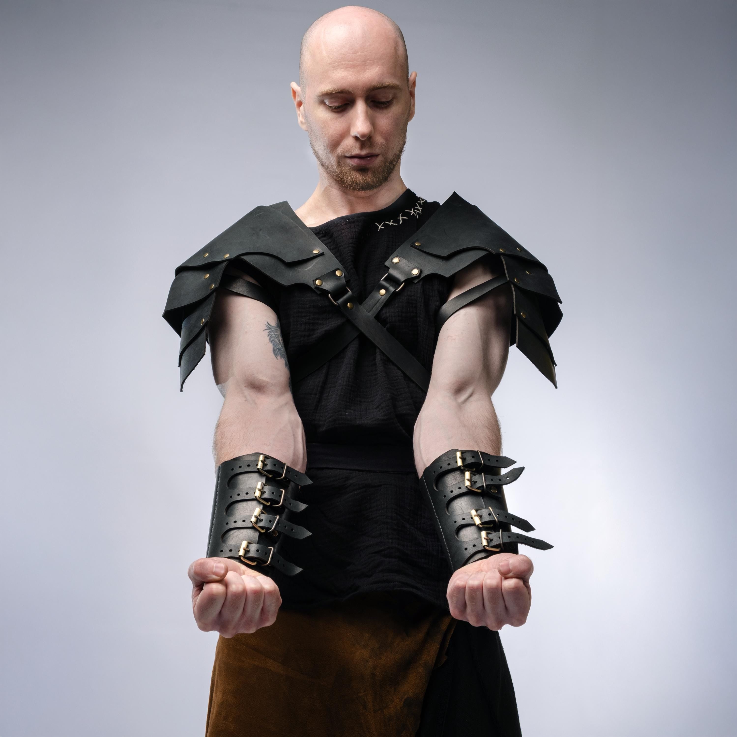 Leather Bracers with Metal Details of Valhalla  – Viking Arm Guards – Medieval LARP Armor – Handmade Cosplay Vambraces – Warrior Accessories