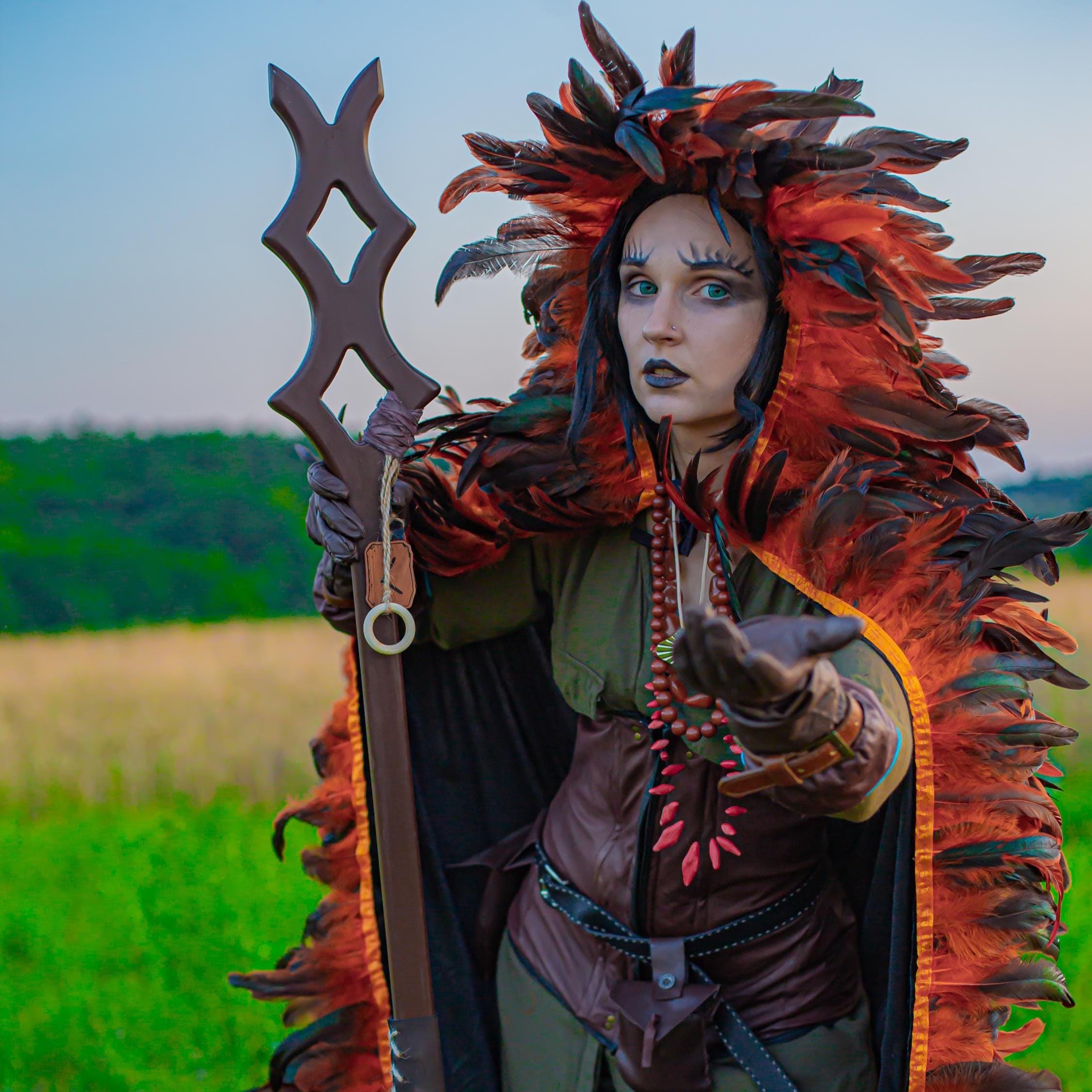 Wolf Soul Staff – Shamanic Wooden Staff, Wild Spirit Totem, Handcrafted Alder Rod, Guardian of the Forest Cosplay Prop