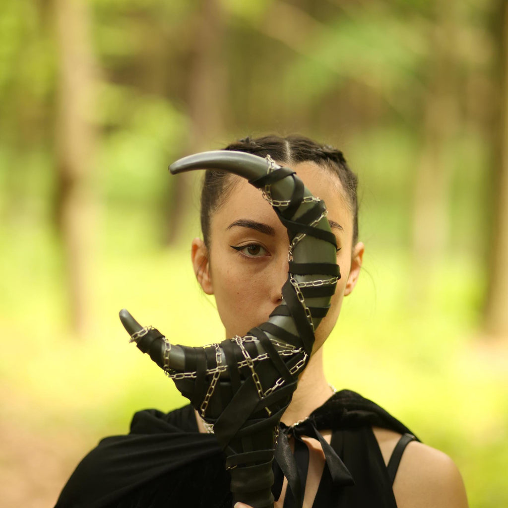 Gun Metal Crescent Moon Staff – Druidic Wand, Wicca Ritual Prop, LARP Wizard Stick, Fantasy Cosplay Accessory, Alder Wood