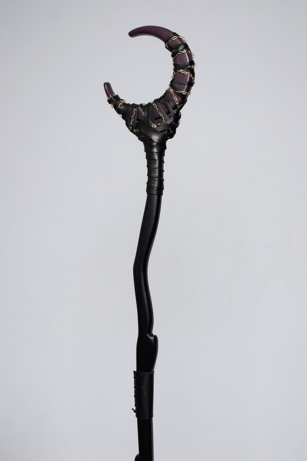 Dark Plum Shadow Chained Crescent Moon Staff with deep plum and nocturnal design