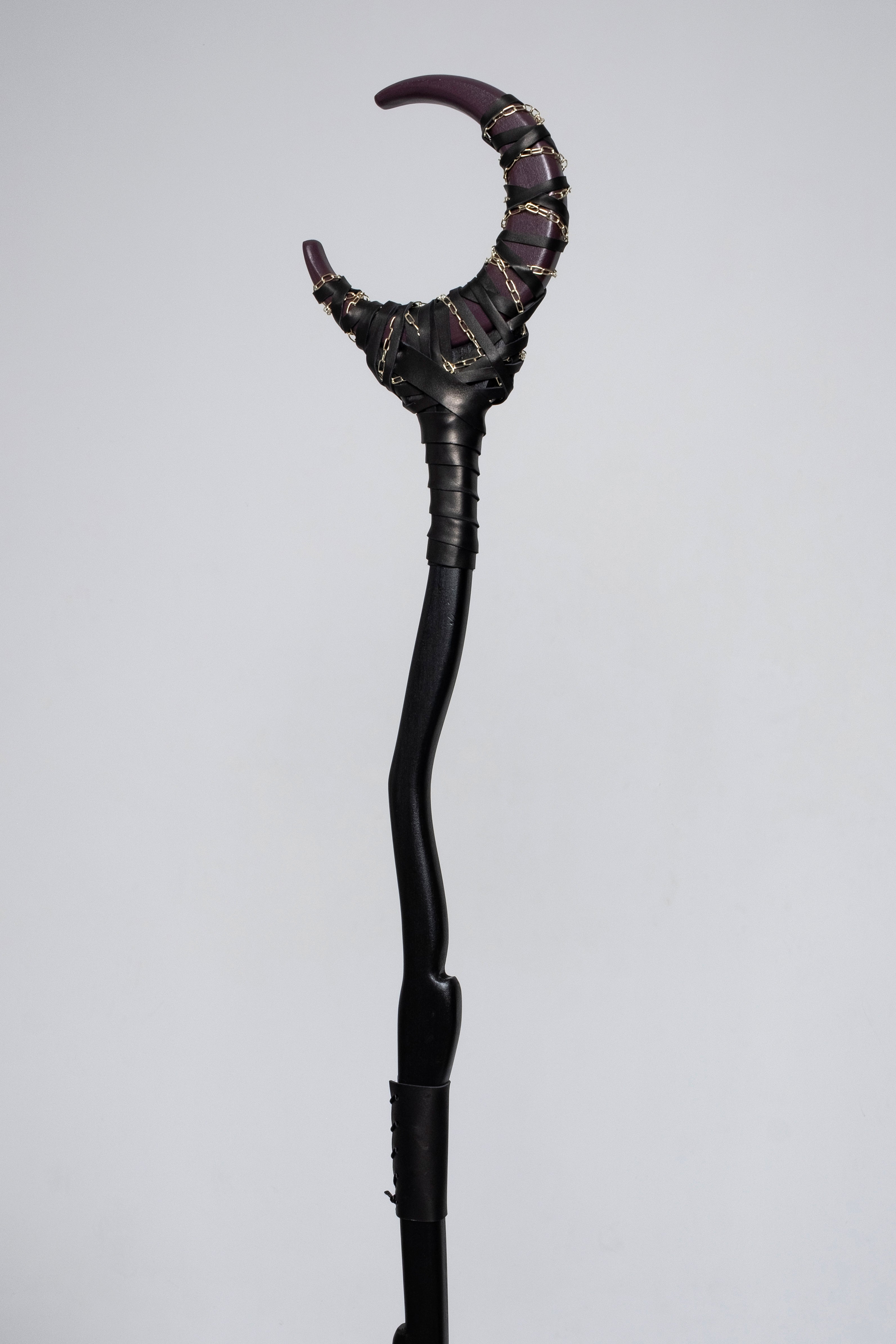 Dark Plum Shadow Chained Crescent Moon Staff with deep plum and nocturnal design