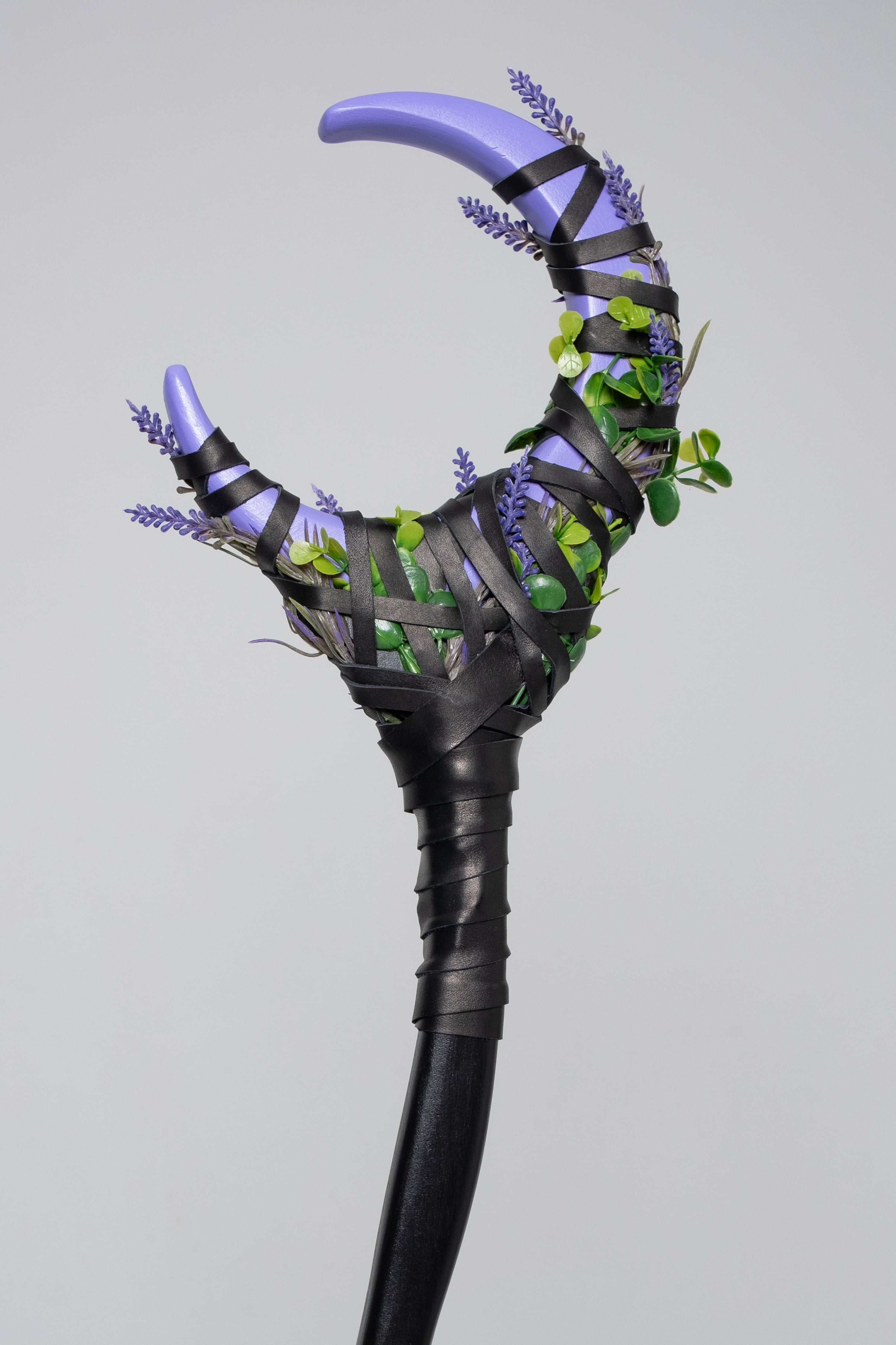 Lavender Crescent Moon Staff handmade for soft lunar styling
