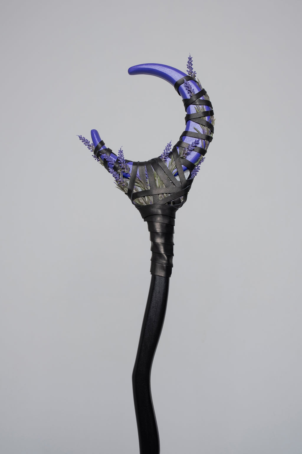 Purple Crescent Moon Staff handmade for lunar fantasy styling

