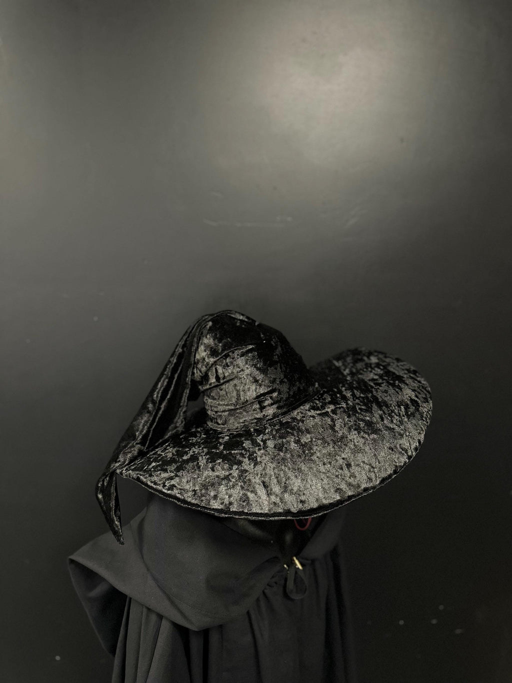 Black Crushed Velvet Wizard Hat – Handmade Medieval Fantasy Hat, Renaissance Cosplay Accessory, Custom Elven Magic Pointed Hat