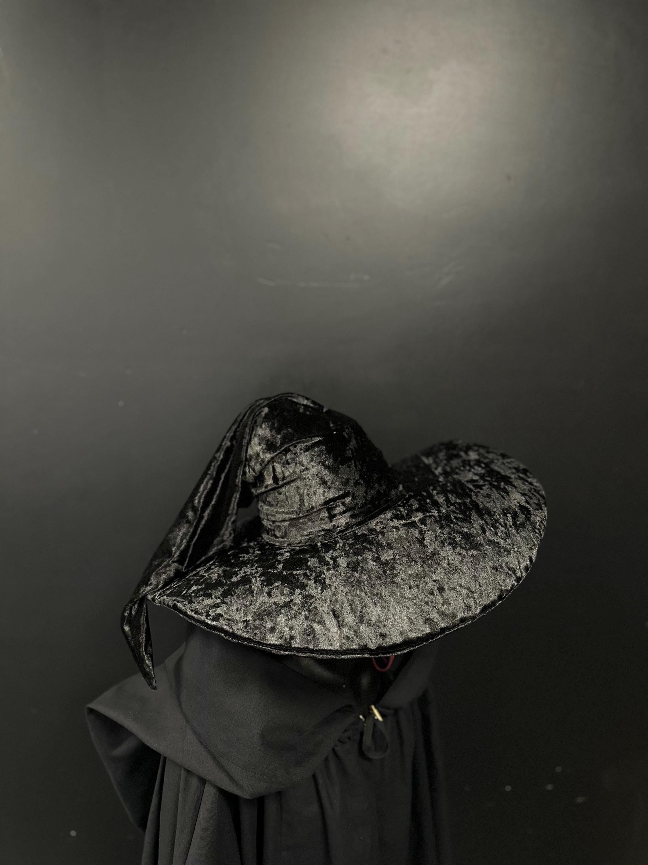 Black Crushed Velvet Wizard Hat – Handmade Medieval Fantasy Hat, Renaissance Cosplay Accessory, Custom Elven Magic Pointed Hat