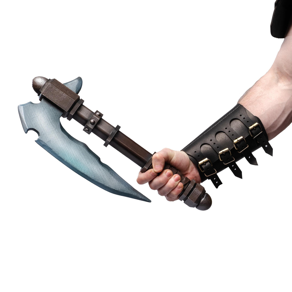 Dwarven Axe, Fantasy Battle Axe – Handcrafted Tribal Weapon – Wooden Prop for Dark-Armored Warriors
