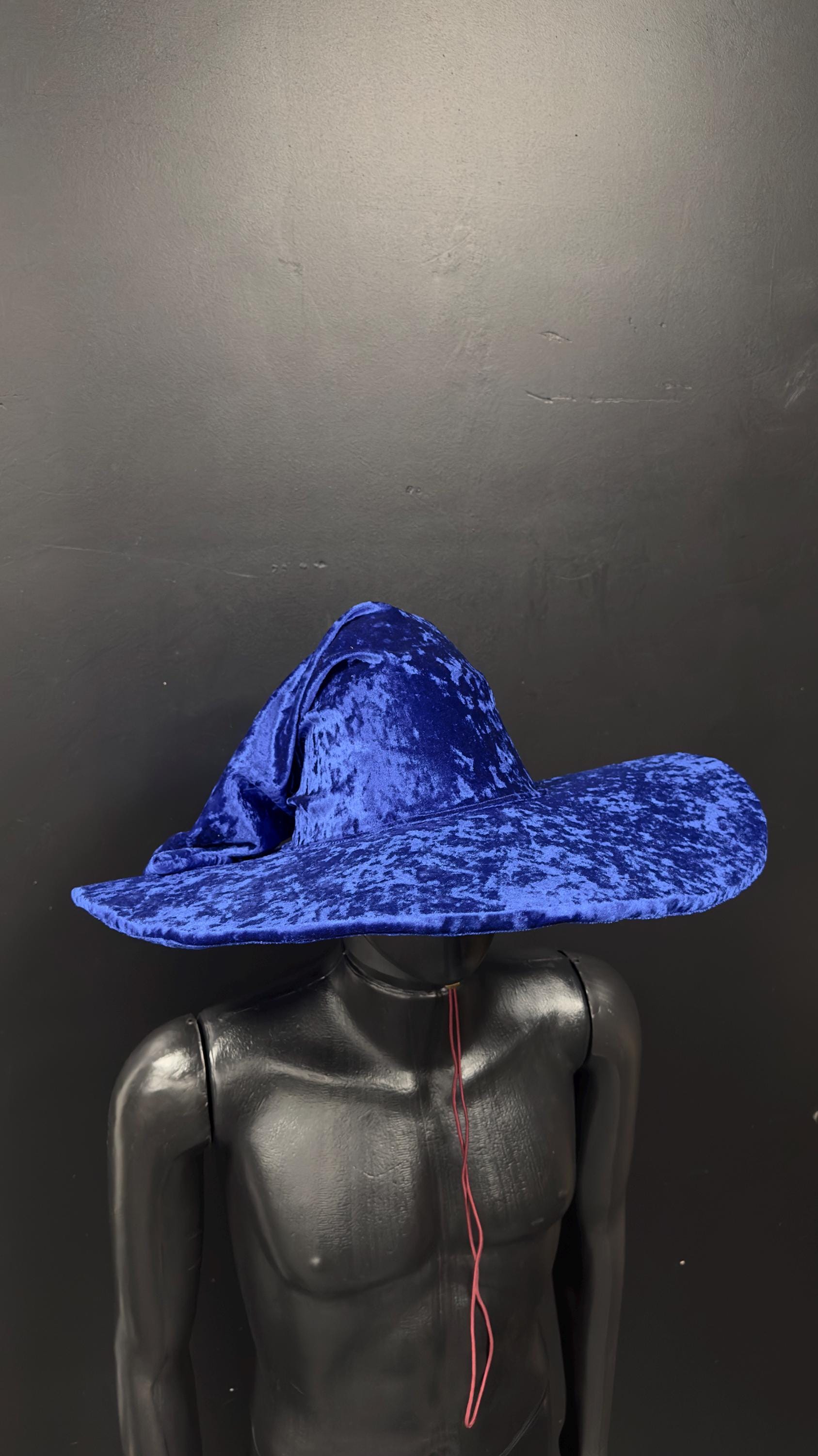 Blue Crushed Velvet Wizard Hat – Handmade Fantasy Hat, Medieval Renaissance Cosplay, Elven Costume Accessory, Custom Magic Hat