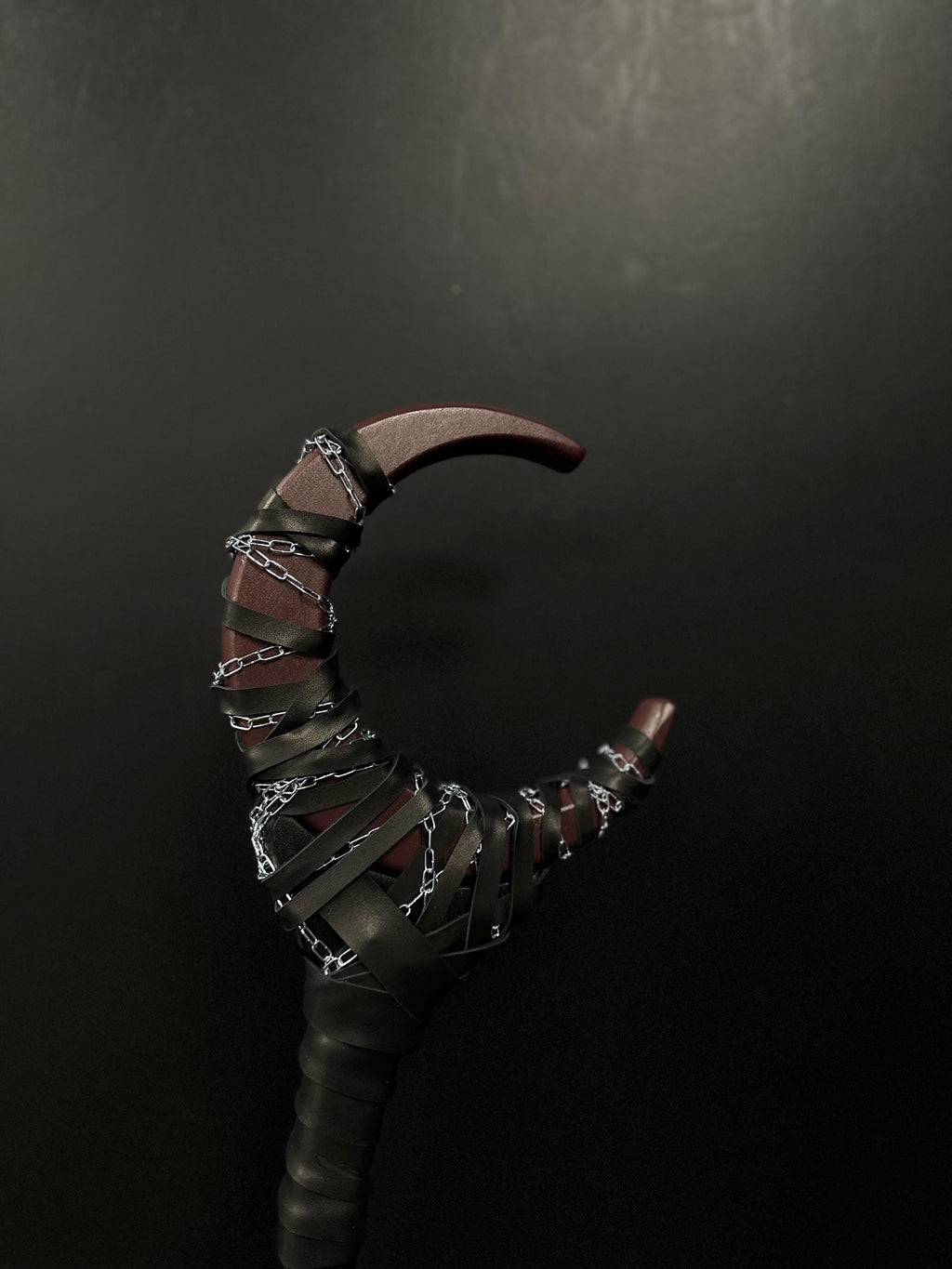 Dark Plum Shadow Moon Staff with Chain – Handcrafted Wizard Prop, Wiccan Cosplay Wand, Mystic Alder Wood Accessory