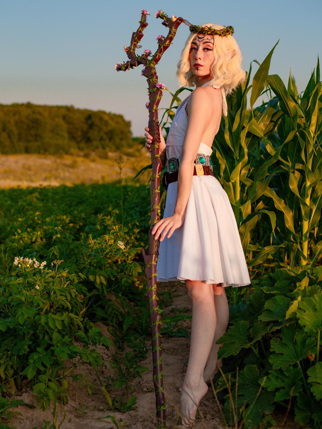 A Blossoming Symphony of Birds and Flowers — The Birdsong Elf Staff, Flower Fantasy Forest Wand, Elven Art