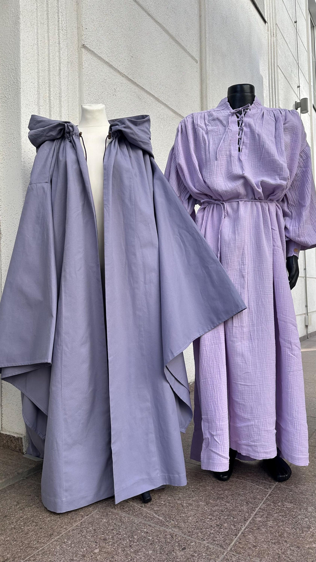 Lavender Moon Set – Mist Gray Harmony, Lavender Gray Cloak and Tunic, Elven Mage Outfit, Soft Gray Lavender Robe, Renaissance Attire