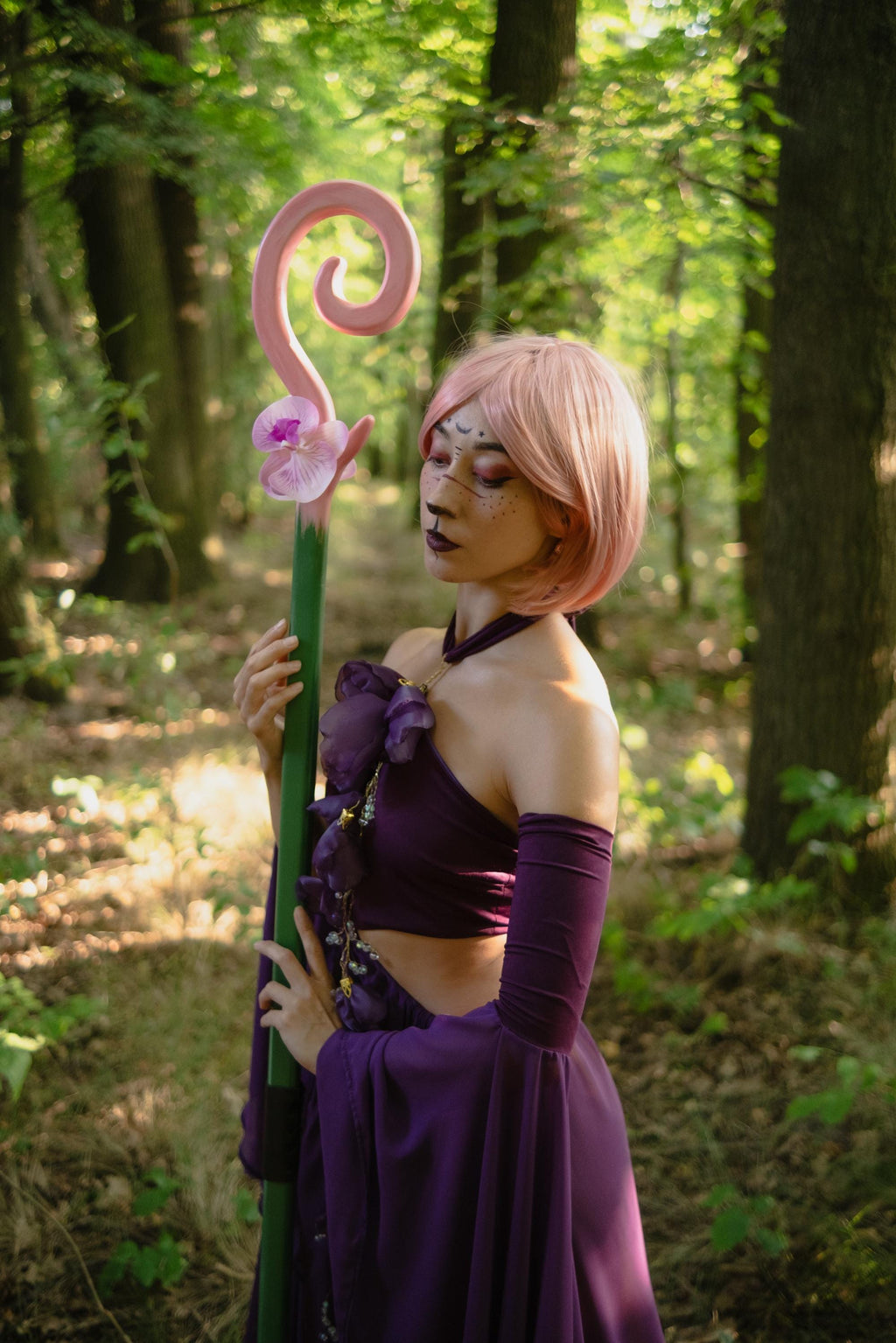 Cosplay Staff – "Orchid Blossom " Pink Wooden Wizard Prop Fantasy Roleplay, Mage or Sorcerer Costume, Witch, Fairy or Elf