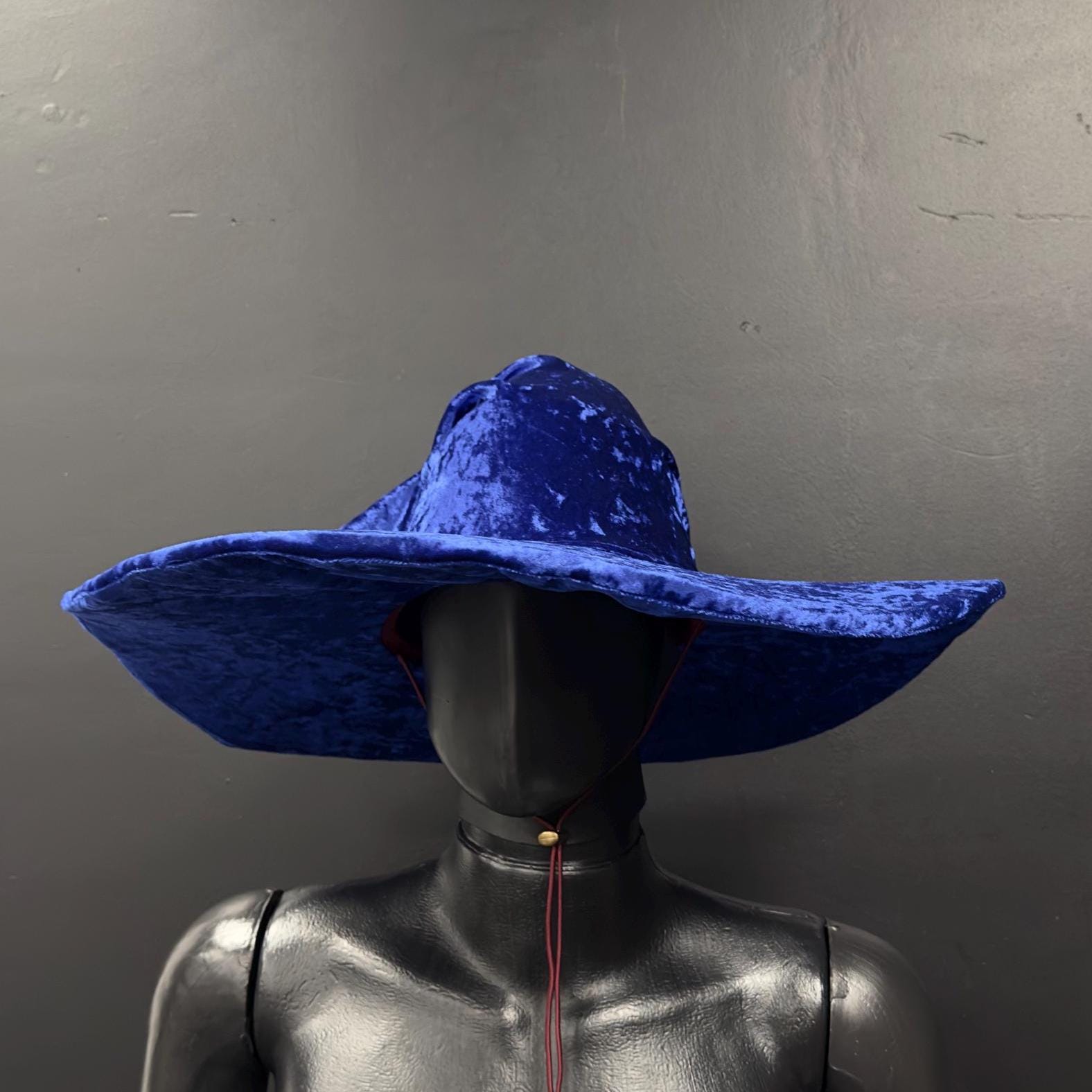 Blue Crushed Velvet Wizard Hat – Handmade Fantasy Hat, Medieval Renaissance Cosplay, Elven Costume Accessory, Custom Magic Hat