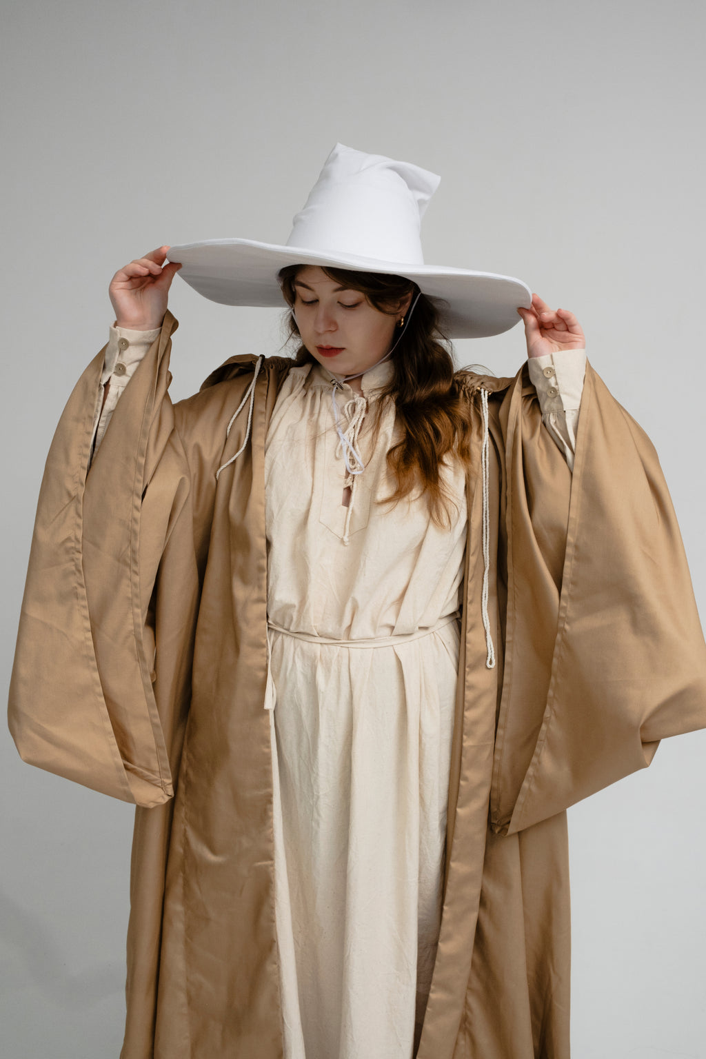 Linen Wizard Hats – Handmade Medieval Fantasy Pointed Hat, Natural Wizard Headwear