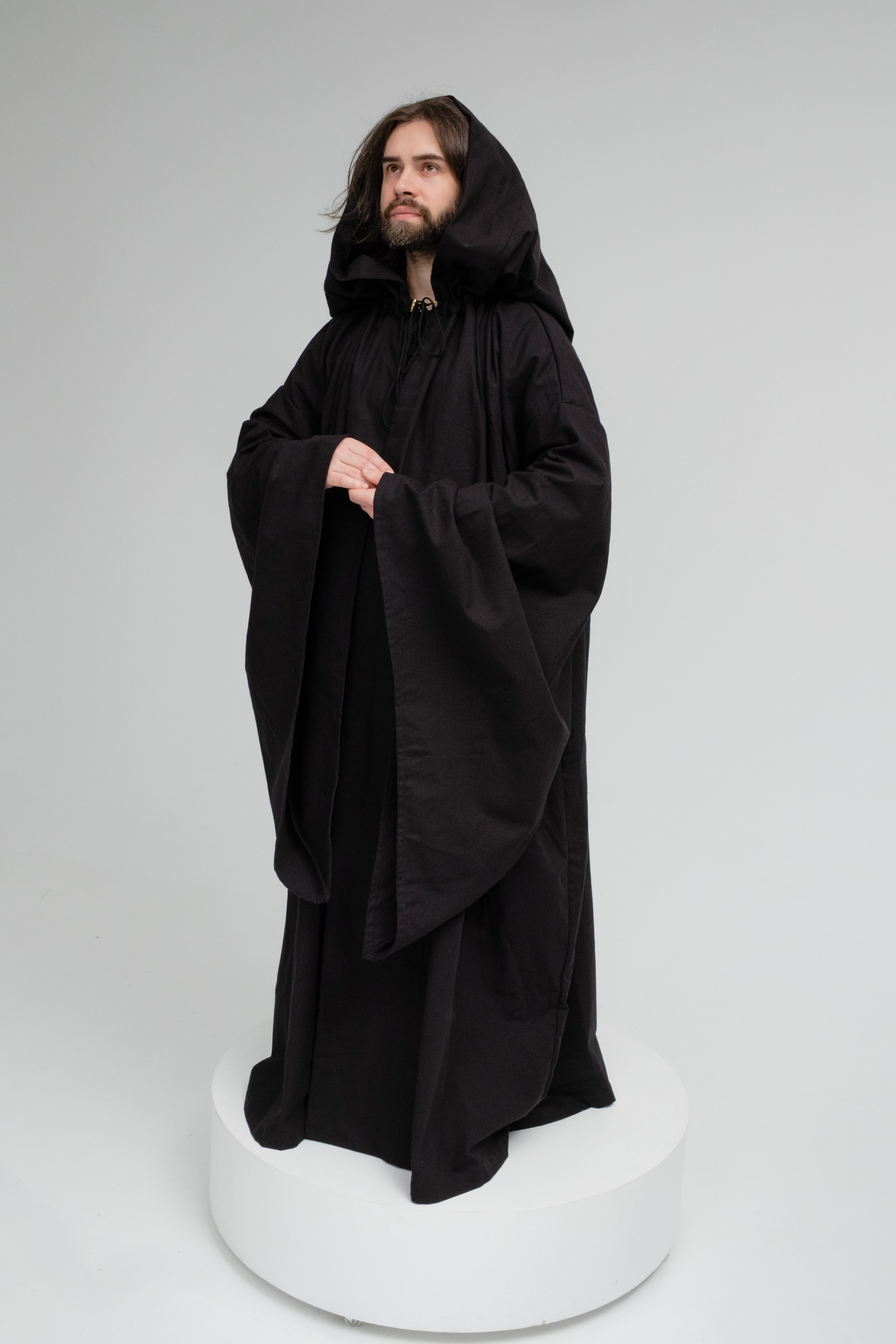 Handmade Raven Black Hooded Cloak – Dark Fantasy Wizard Cape