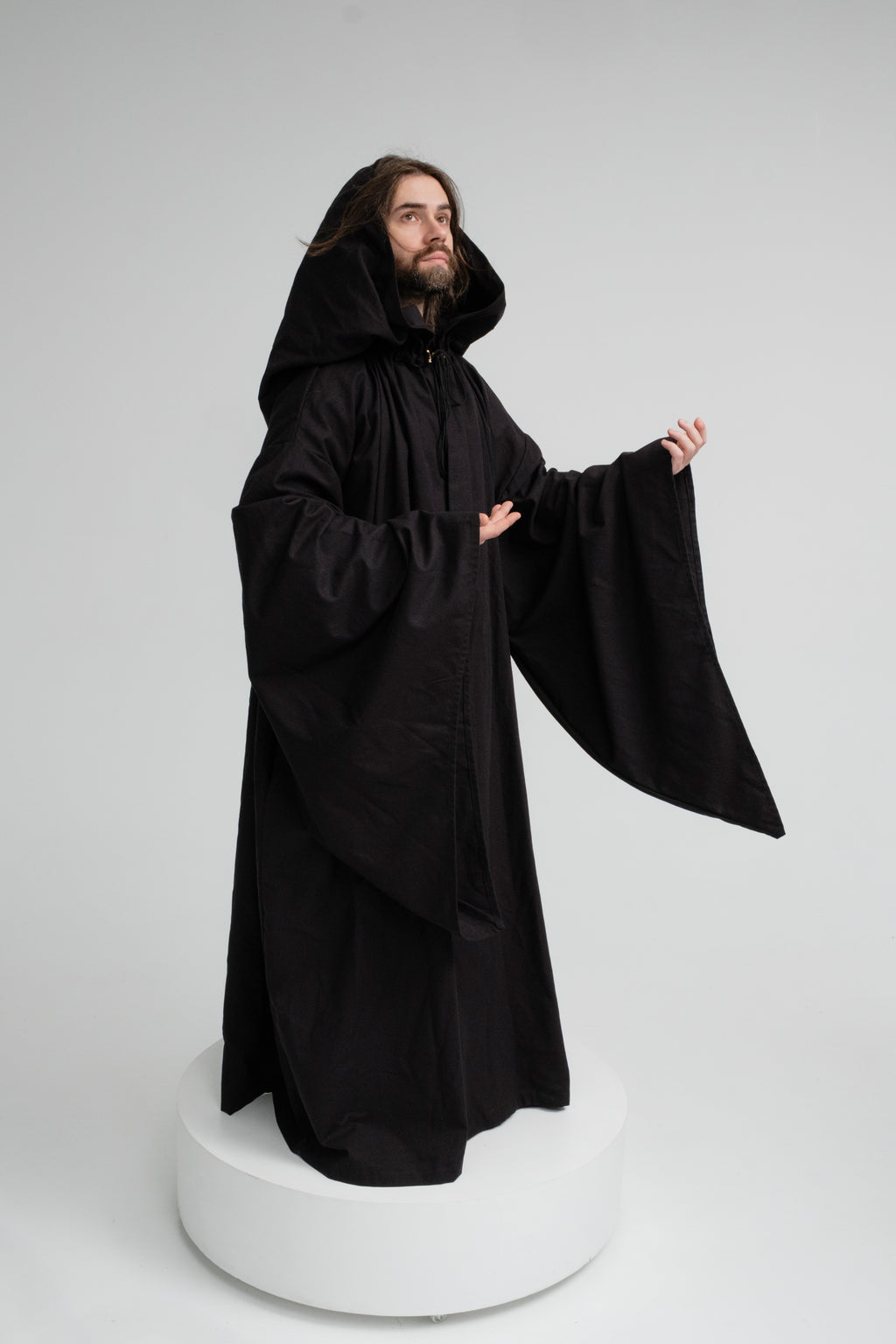 Handmade Raven Black Hooded Cloak – Dark Fantasy Wizard Cape