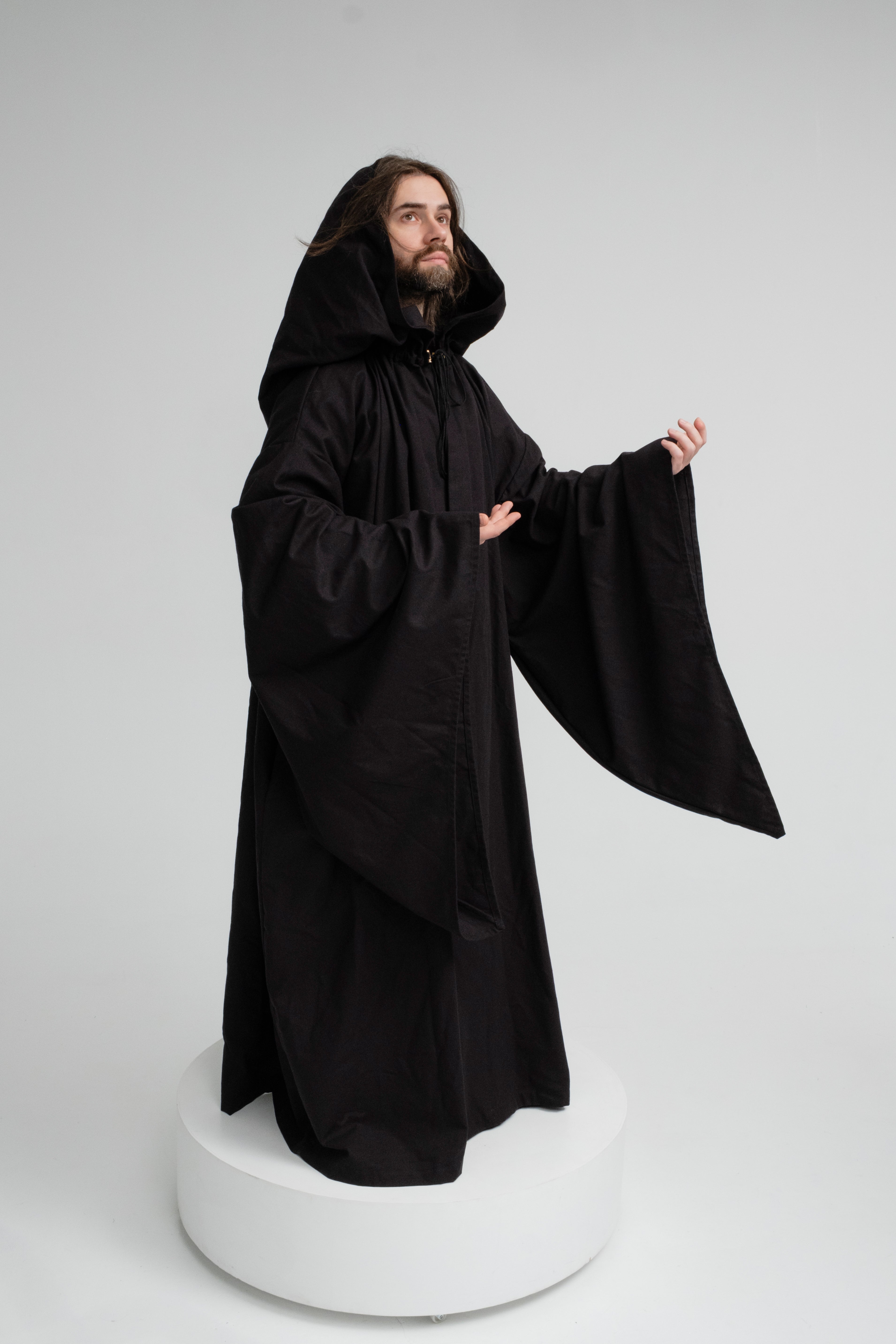 Handmade Raven Black Hooded Cloak – Dark Fantasy Wizard Cape