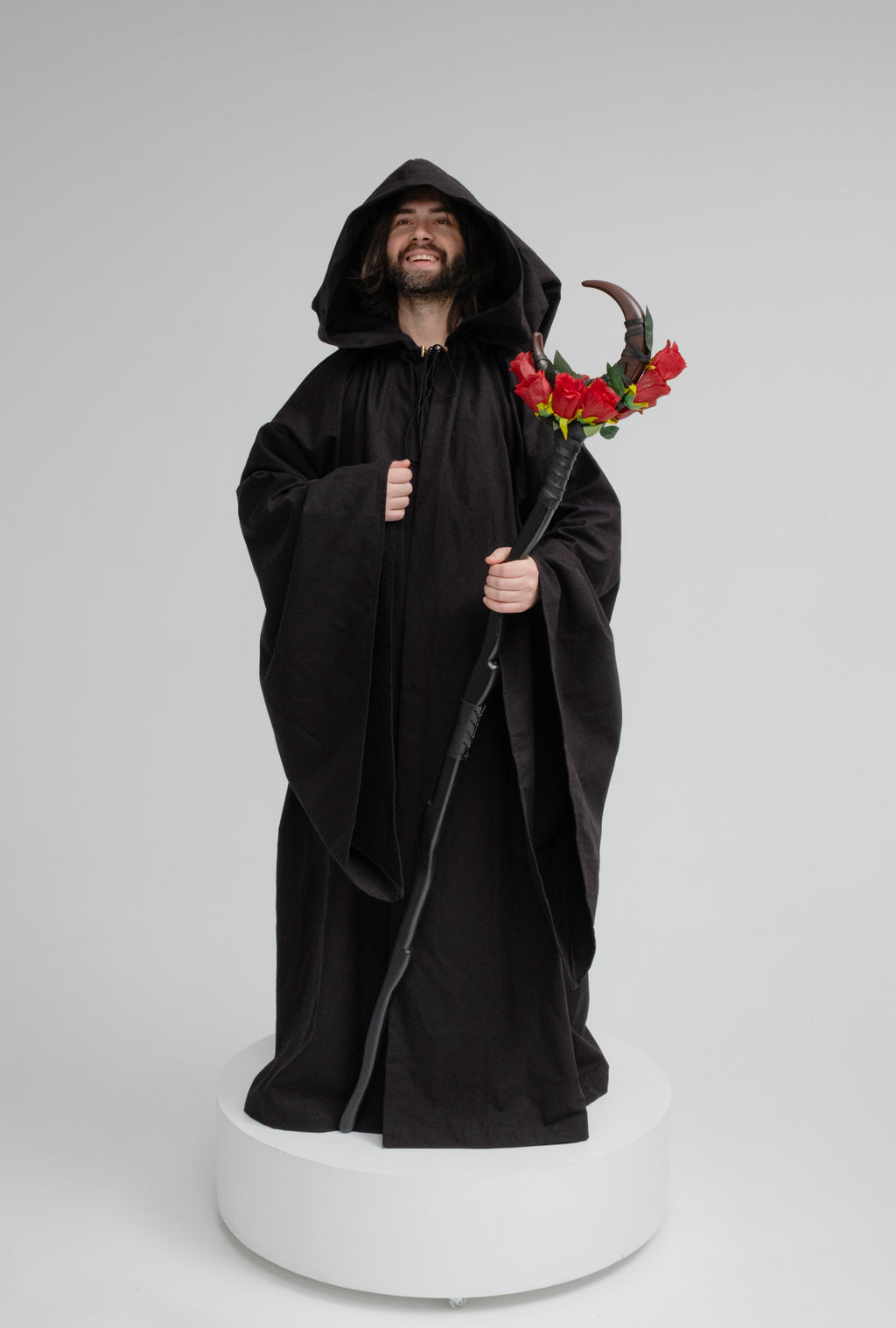 Handmade Raven Black Hooded Cloak – Dark Fantasy Wizard Cape