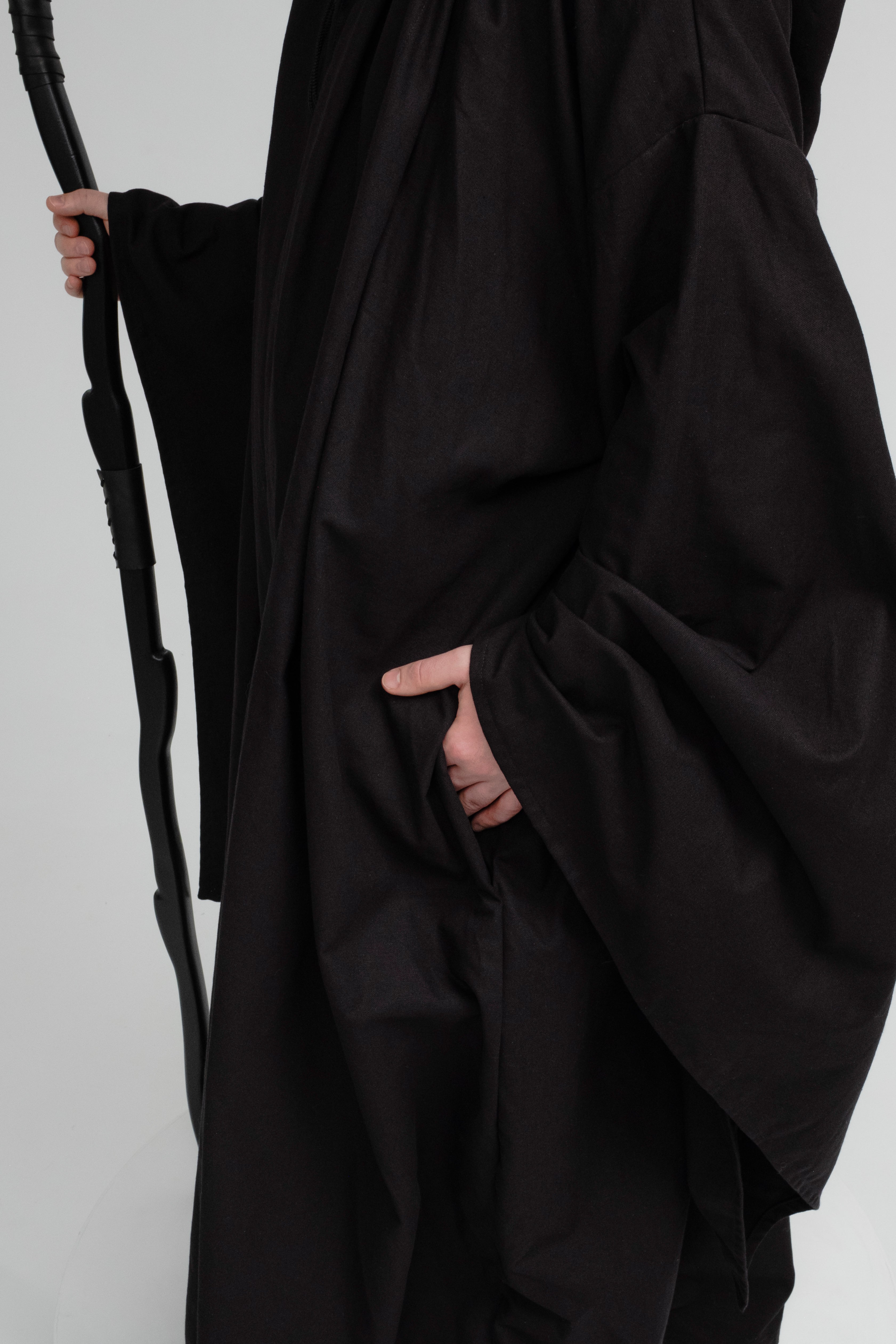 Handmade Raven Black Hooded Cloak – Dark Fantasy Wizard Cape