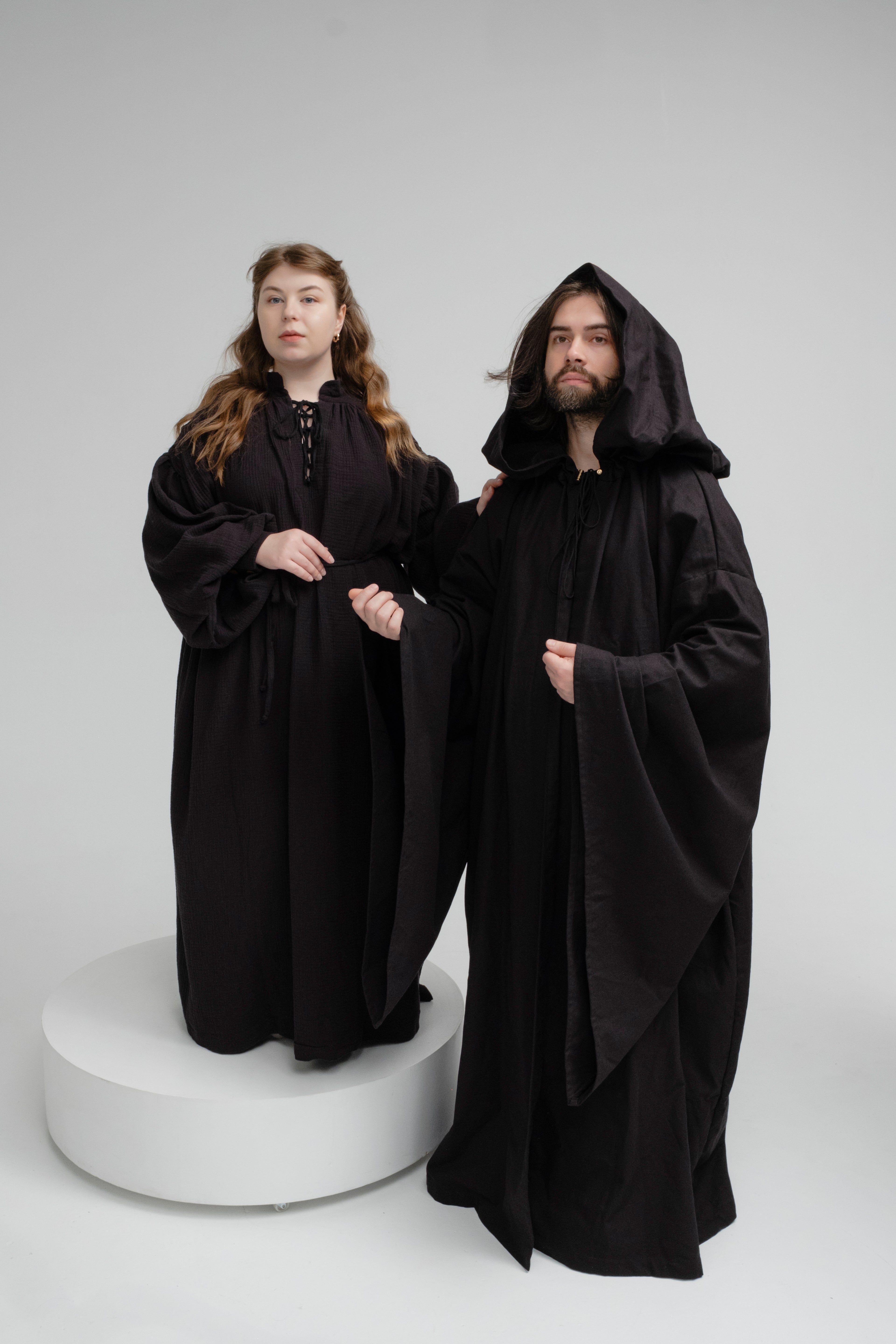 Handmade Raven Black Hooded Cloak – Dark Fantasy Wizard Cape