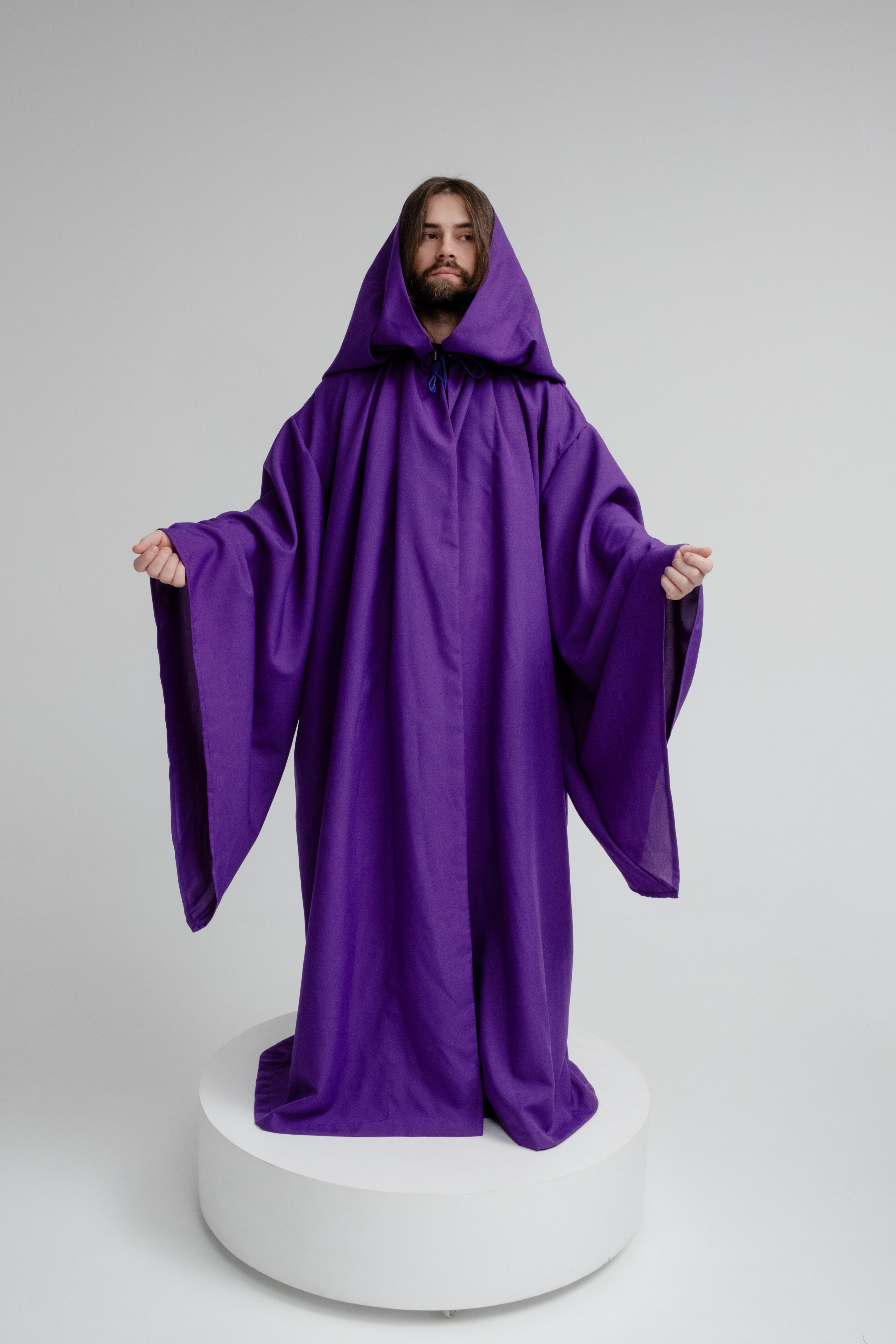 Violet Mist Cloak – Deep Purple Hooded Wizard Cape for Fantasy Cosplay