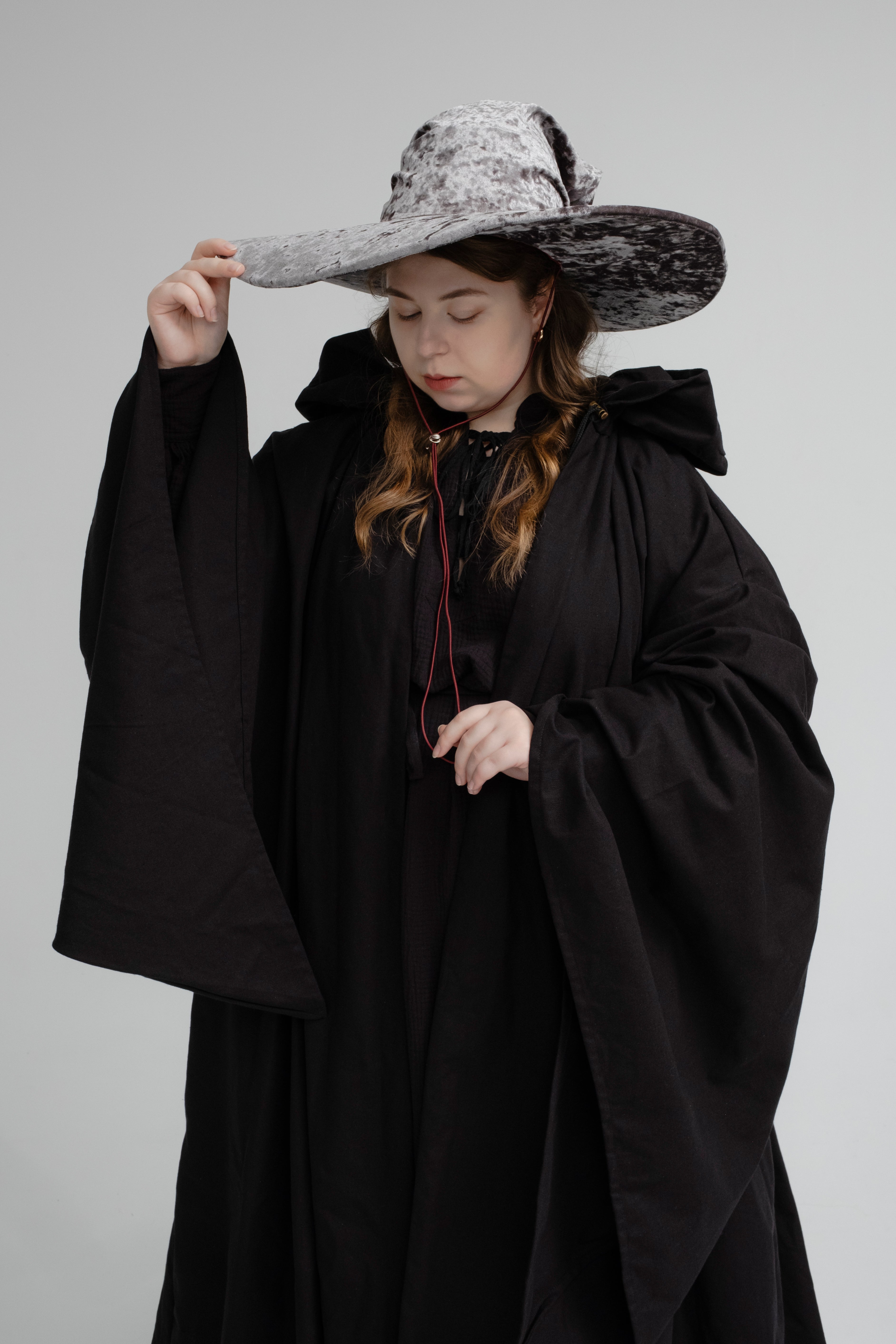 Handmade Gray Crushed Velvet Wizard Hat – Medieval Fantasy Cosplay
