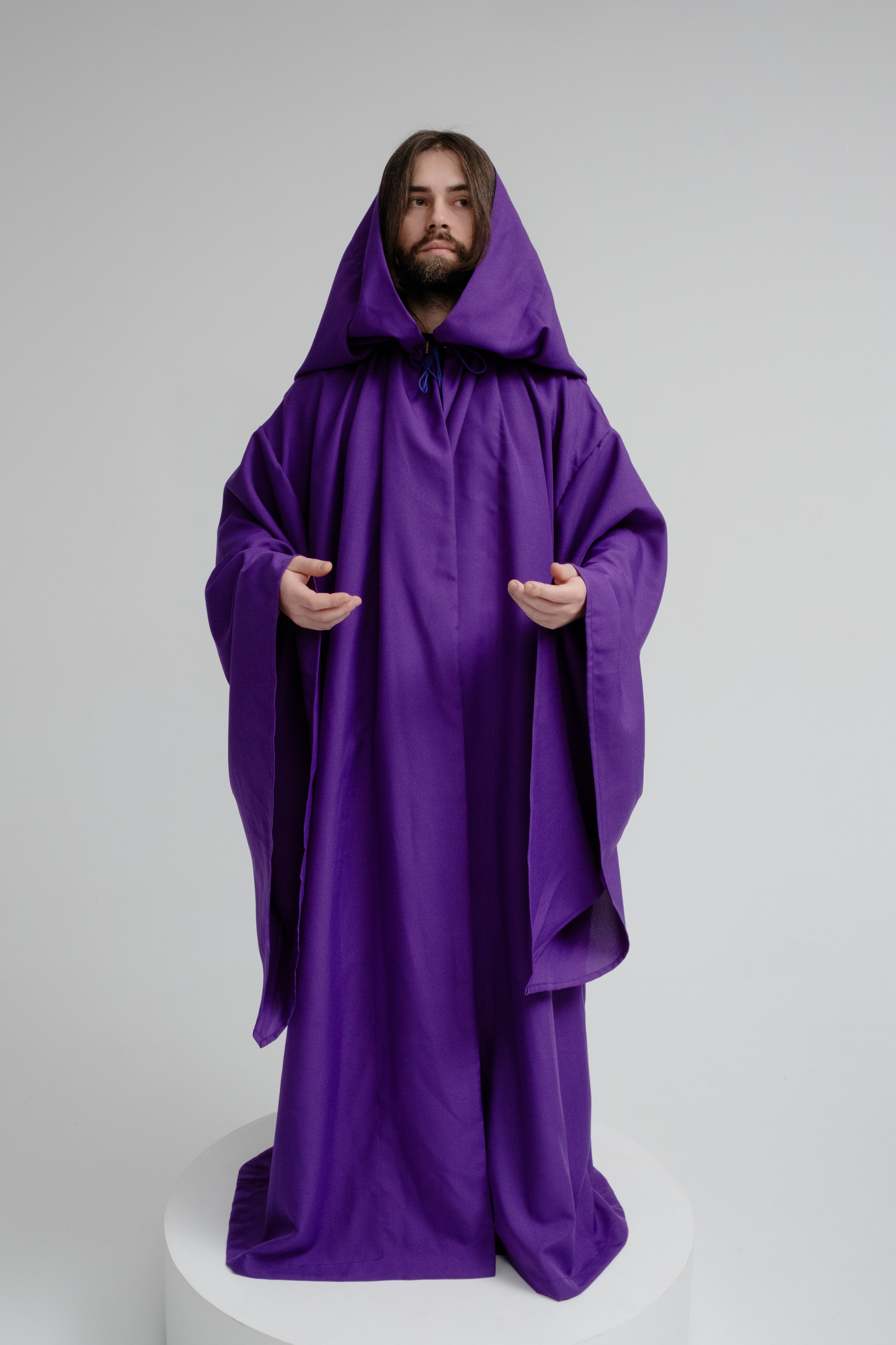 Violet Mist Cloak – Deep Purple Hooded Wizard Cape for Fantasy Cosplay