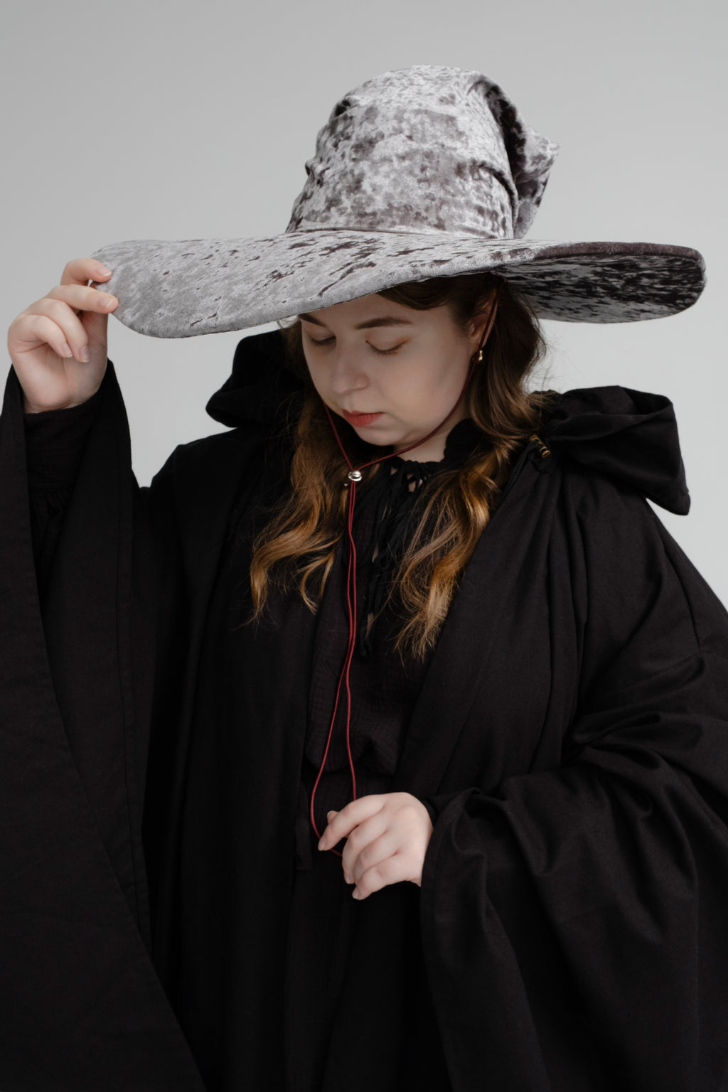 Handmade Gray Crushed Velvet Wizard Hat – Medieval Fantasy Cosplay